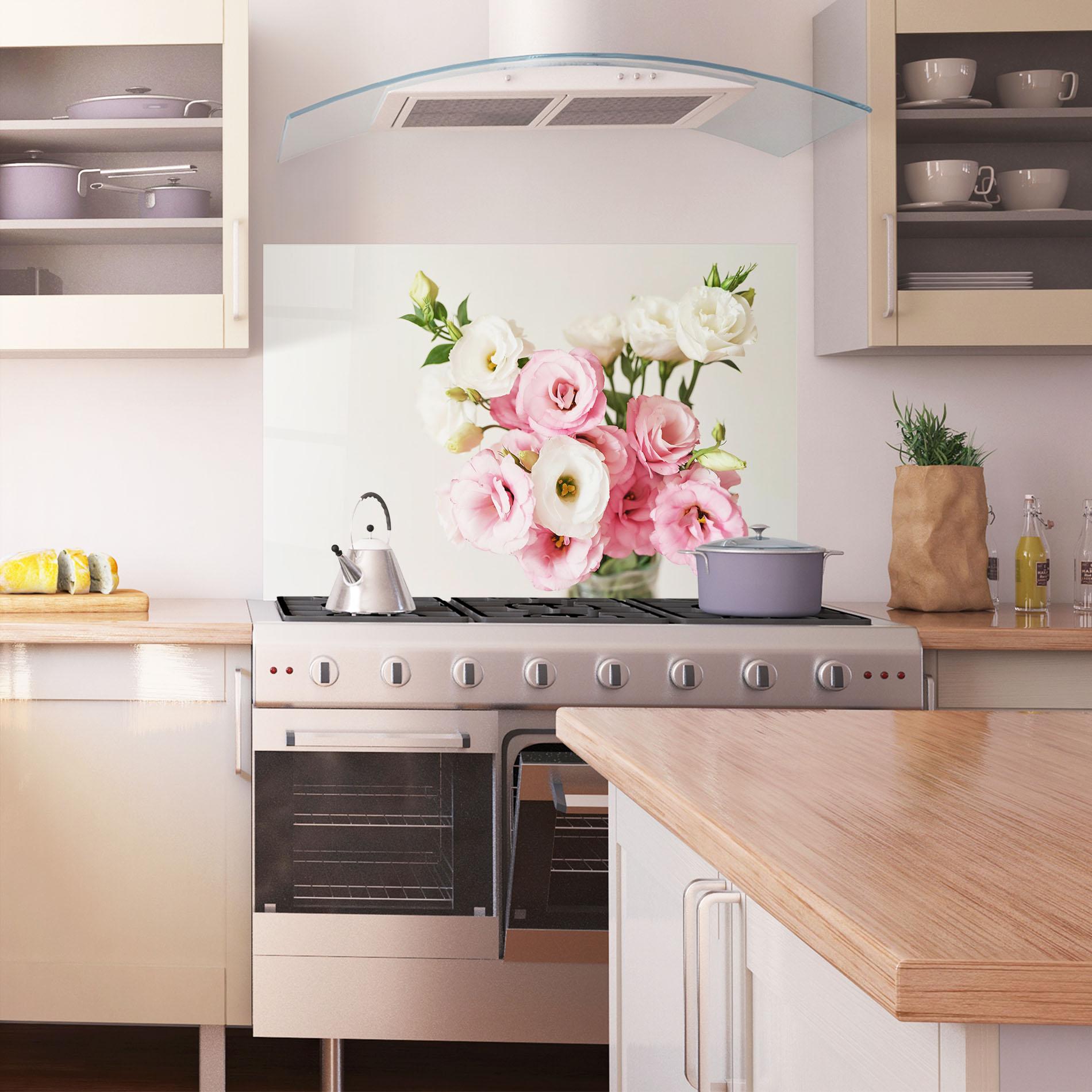 Panou Sticla Bucatarie Cute Pink Flowers mockup 1