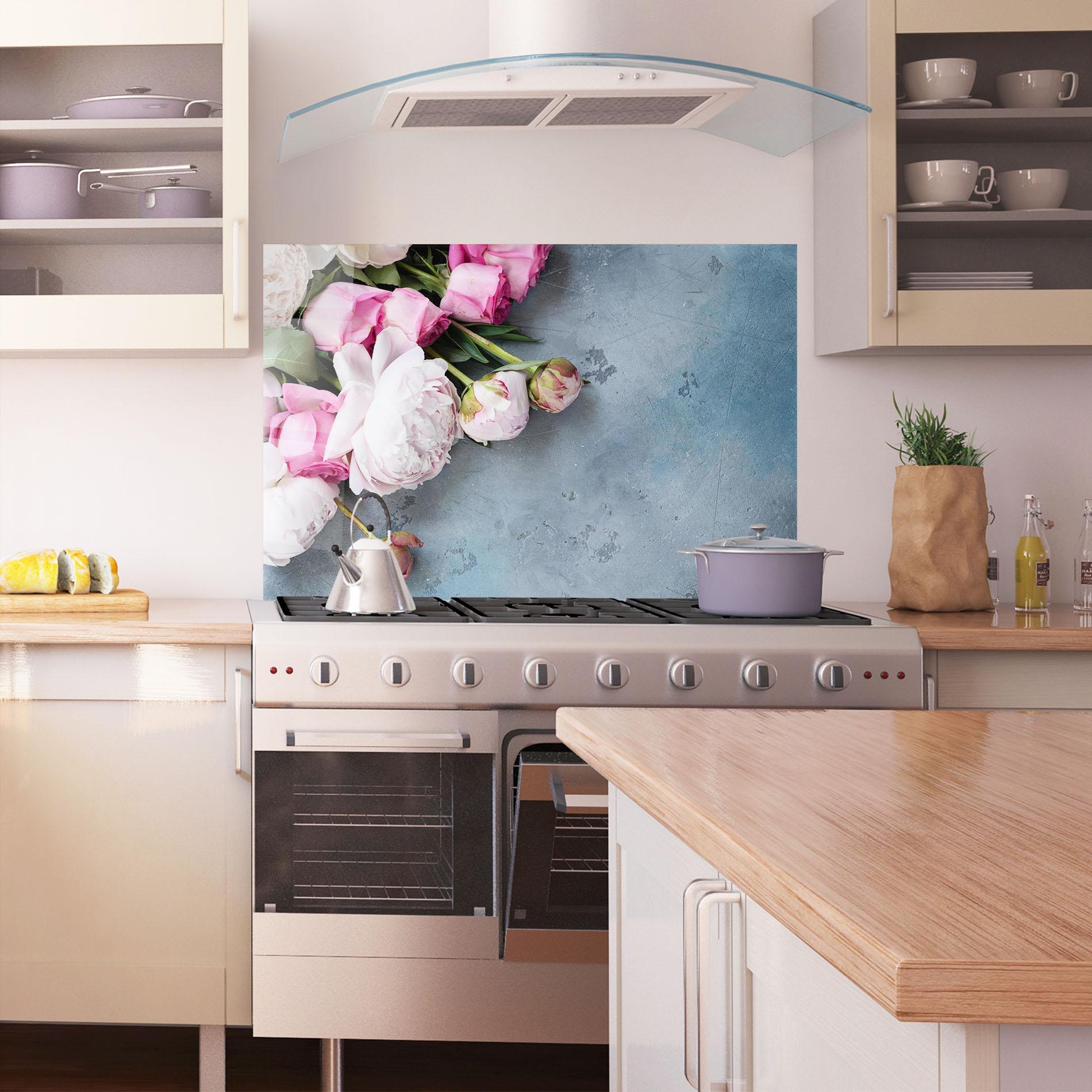 Panou Sticla Bucatarie Cute Pink Peonies mockup 1