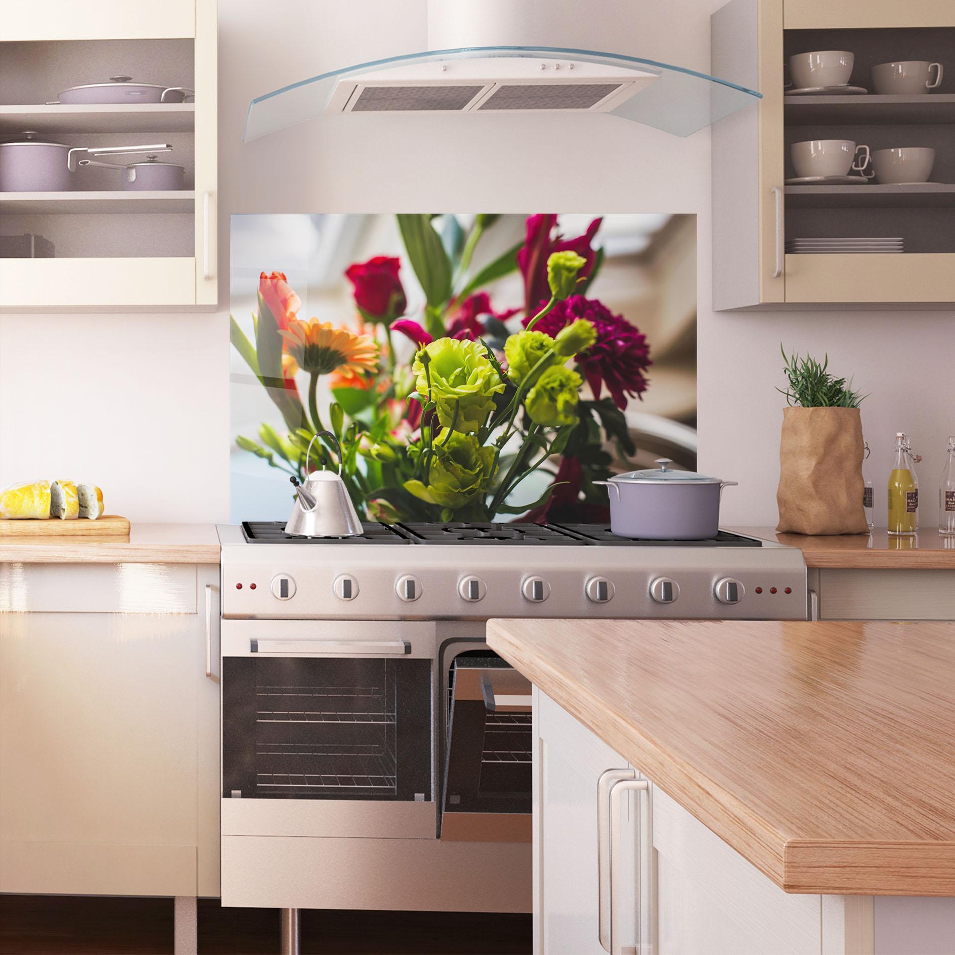 Panou Sticla Bucatarie Green Flowers Bouquet mockup 1