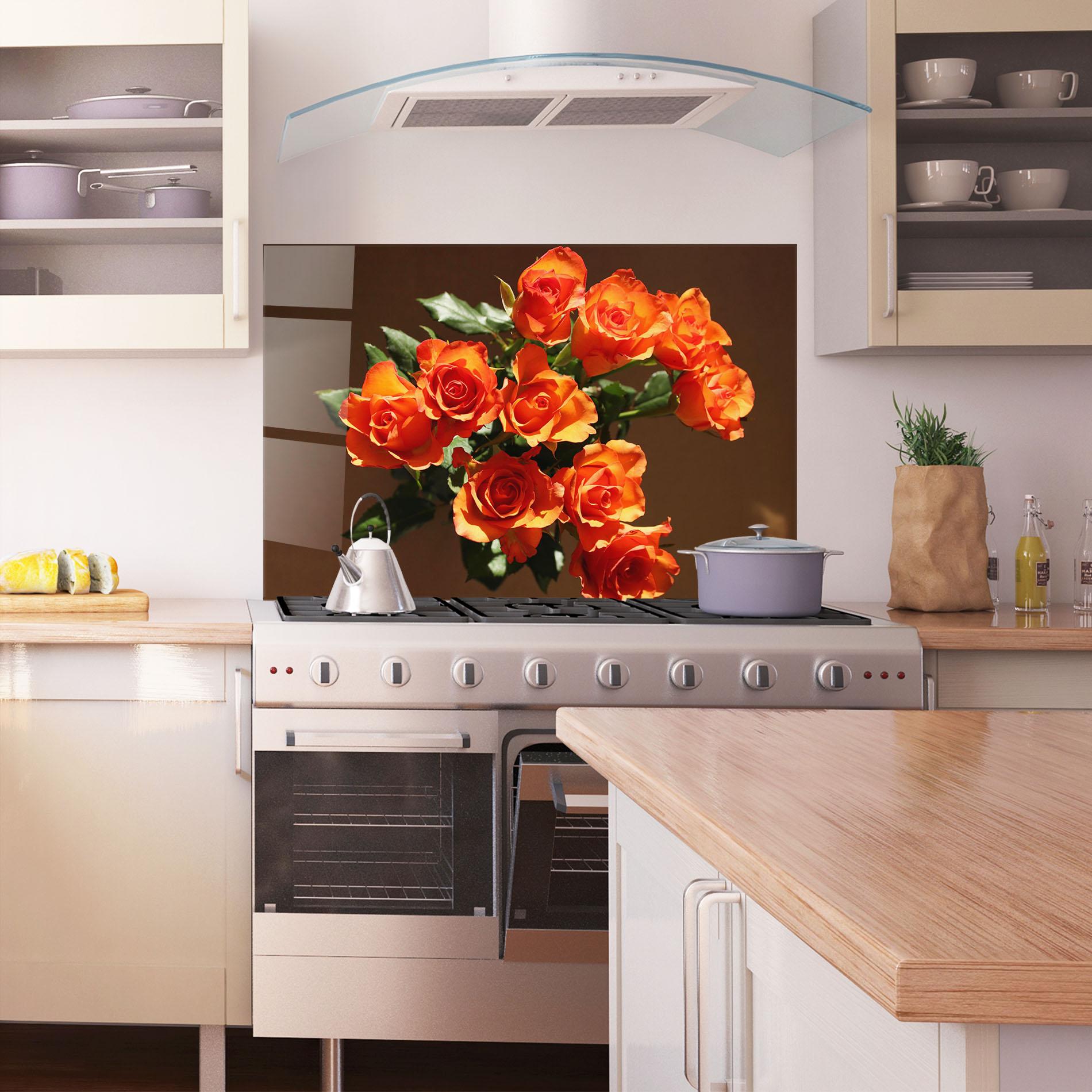 Panou Sticla Bucatarie Orange Roses Bouquet mockup 1
