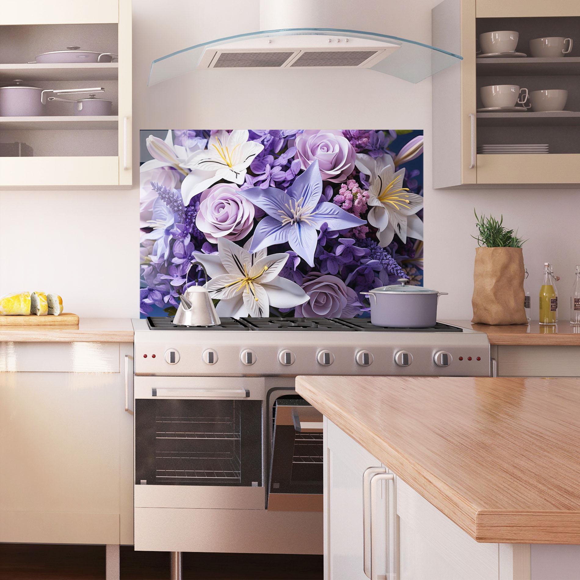 Panou Sticla Bucatarie Purple Cute Bouquet mockup 1