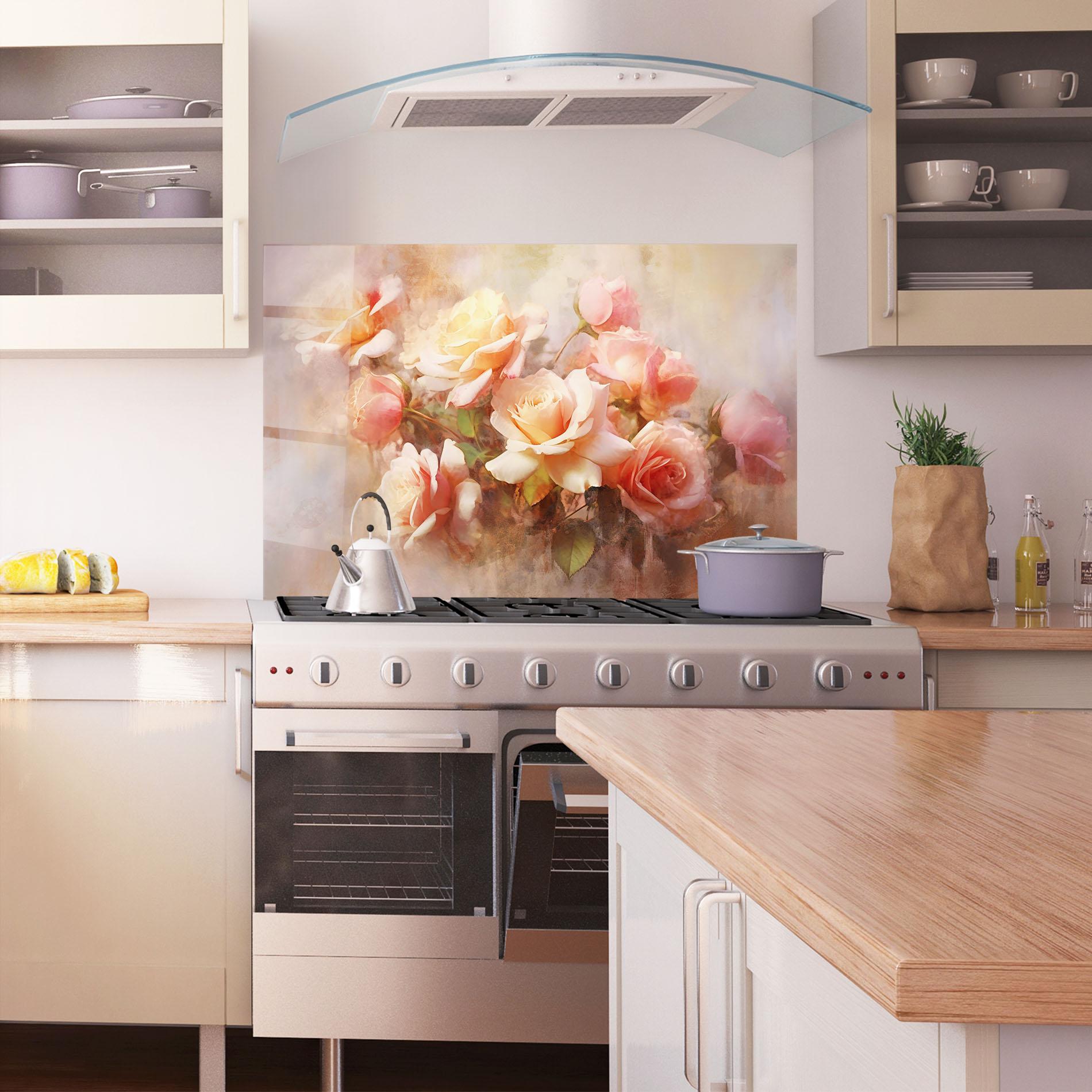 Panou Sticla Bucatarie Roses Bouquet Painting mockup 1