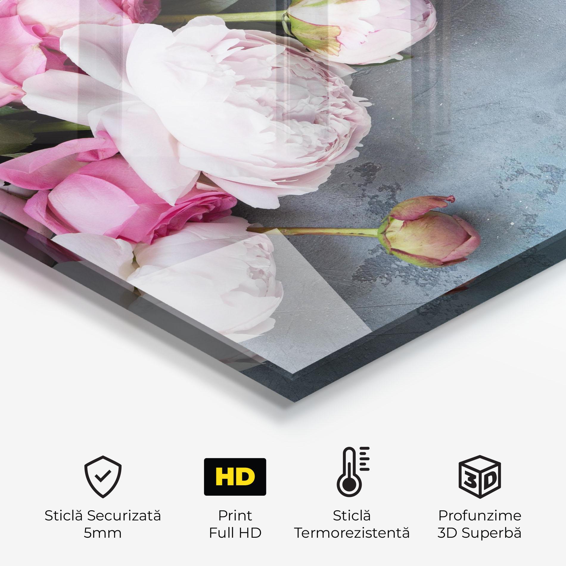 Panou Sticla Bucatarie Cute Pink Peonies mockup 2