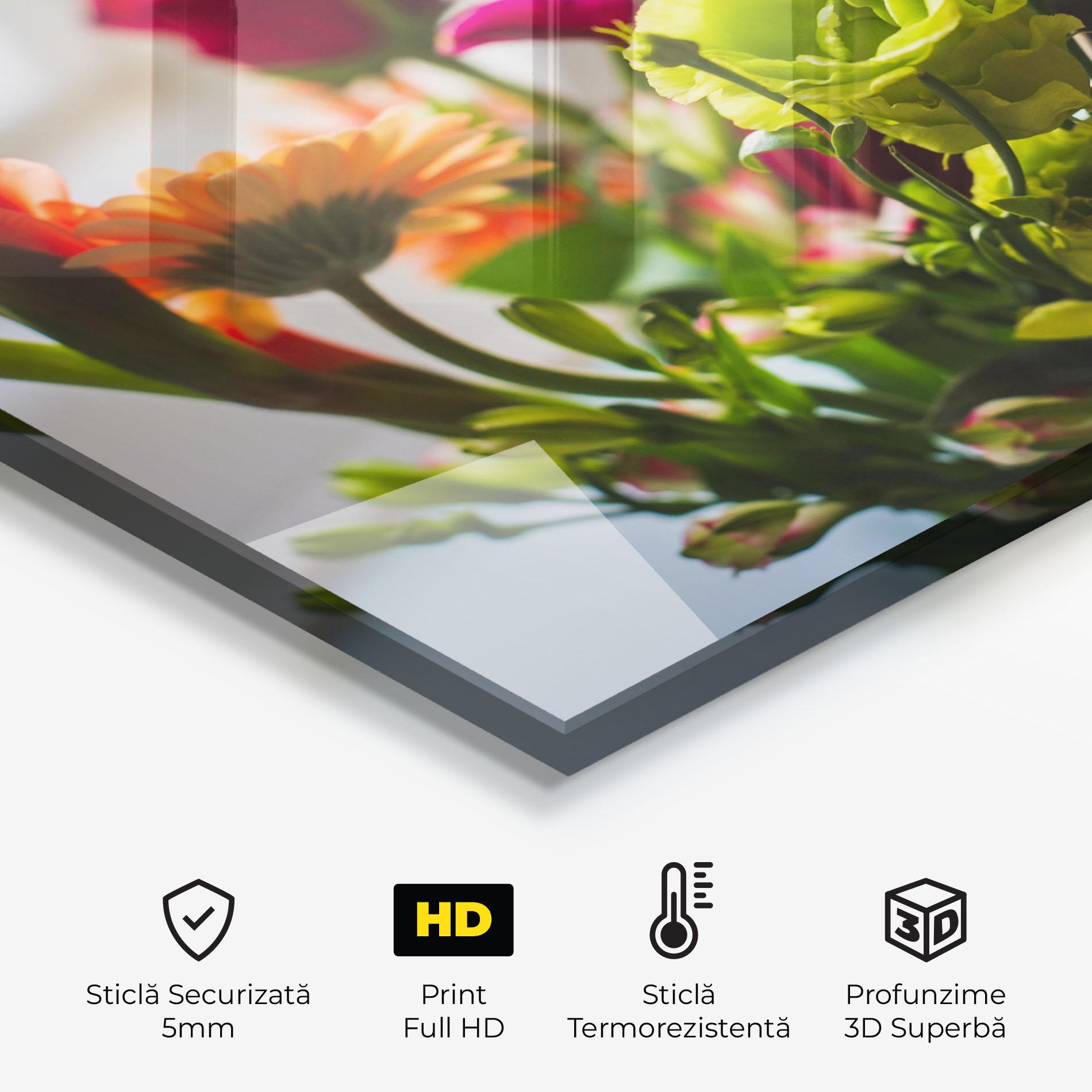 Panou Sticla Bucatarie Green Flowers Bouquet mockup 2