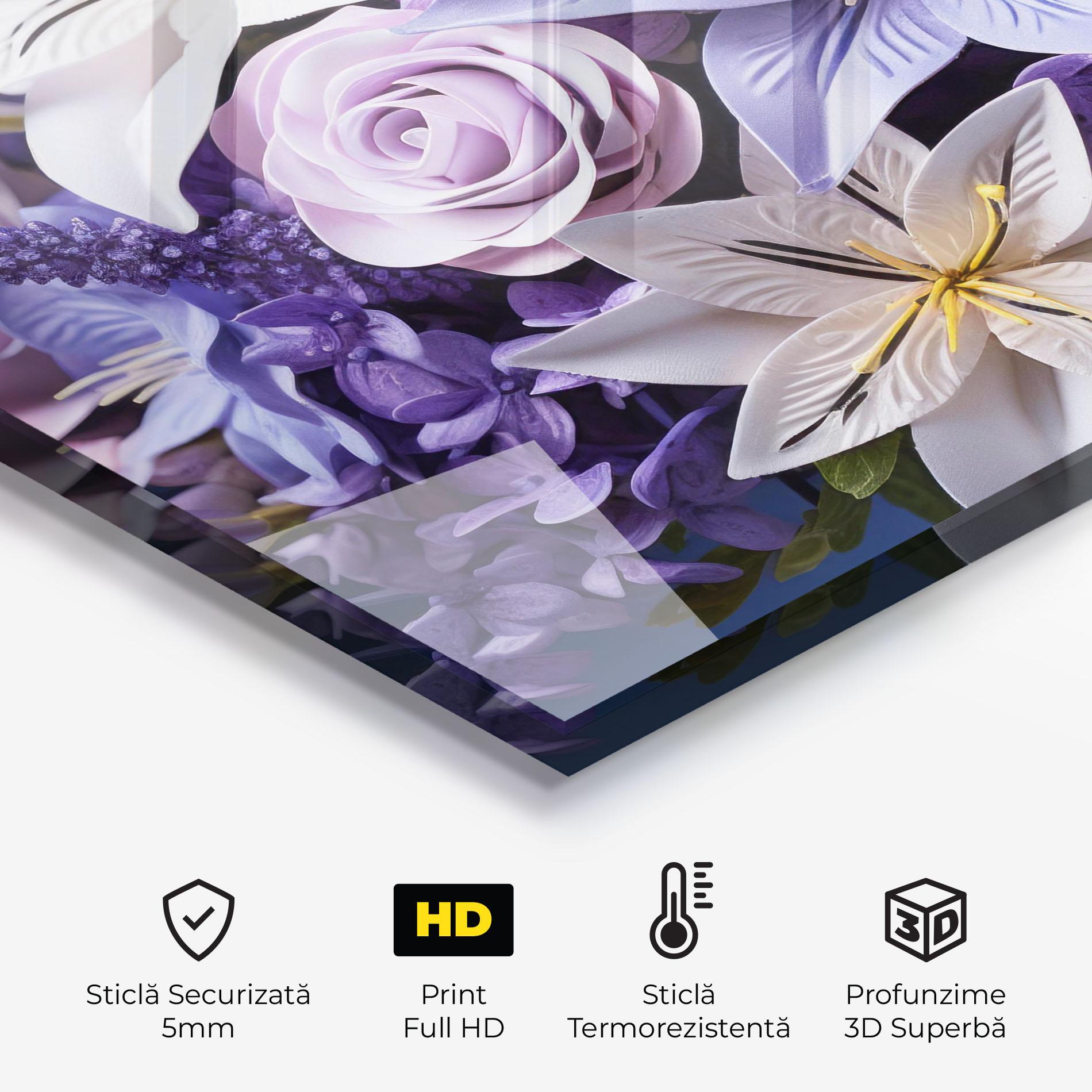 Panou Sticla Bucatarie Purple Cute Bouquet mockup 2