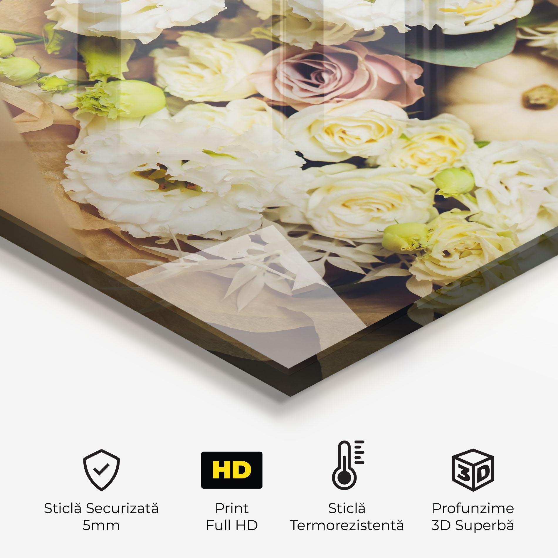 Panou Sticla Bucatarie White Flowers Bouquet mockup 2
