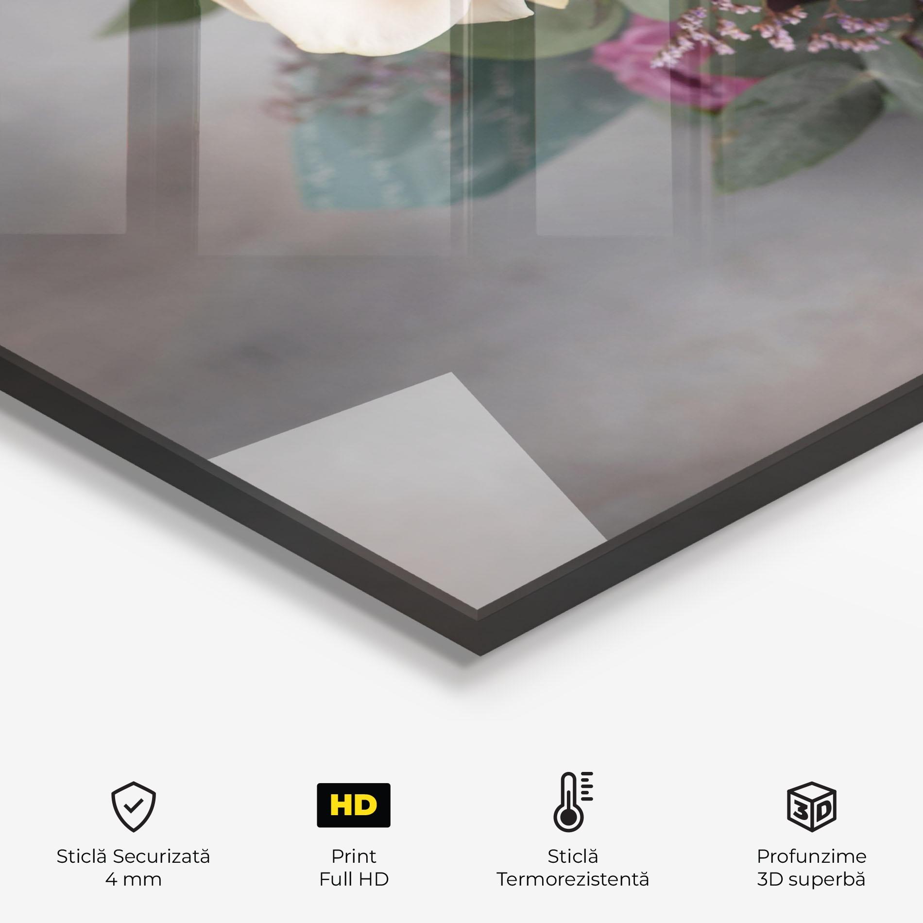 Panou Sticla Bucatarie Cream Purple Bouquet mockup 2