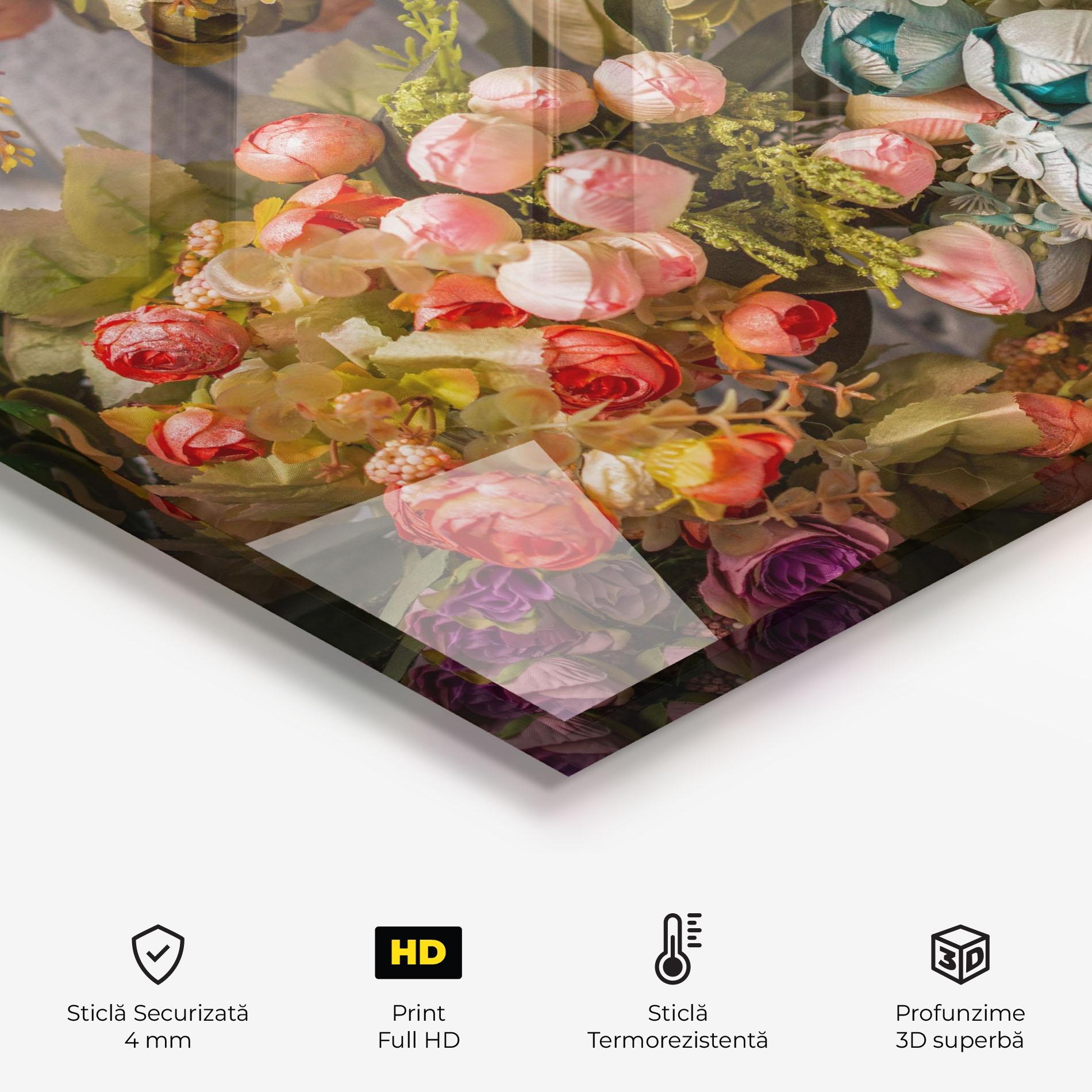 Panou Sticla Bucatarie Fake Flowers Wall mockup 2