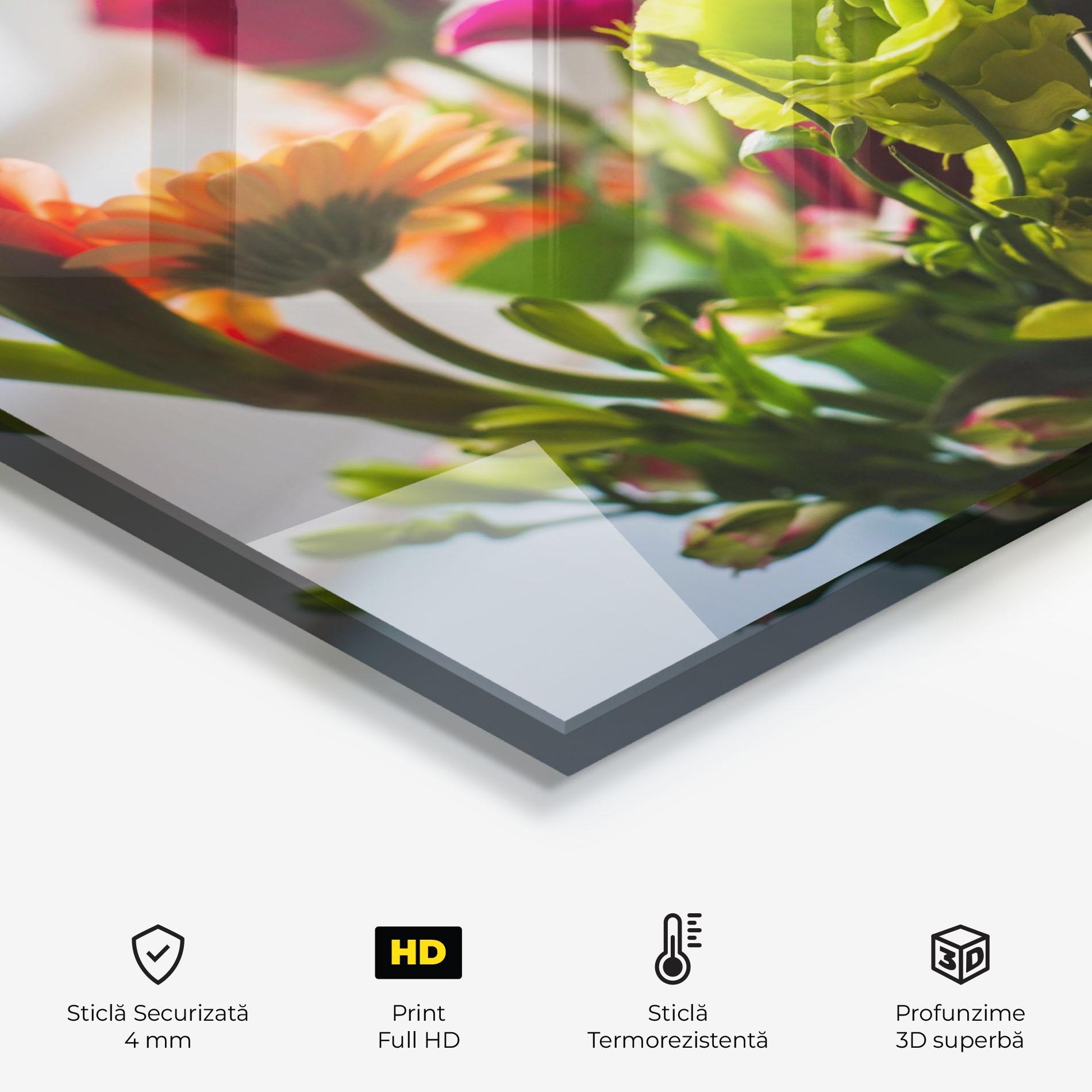 Panou Sticla Bucatarie Green Flowers Bouquet mockup 2