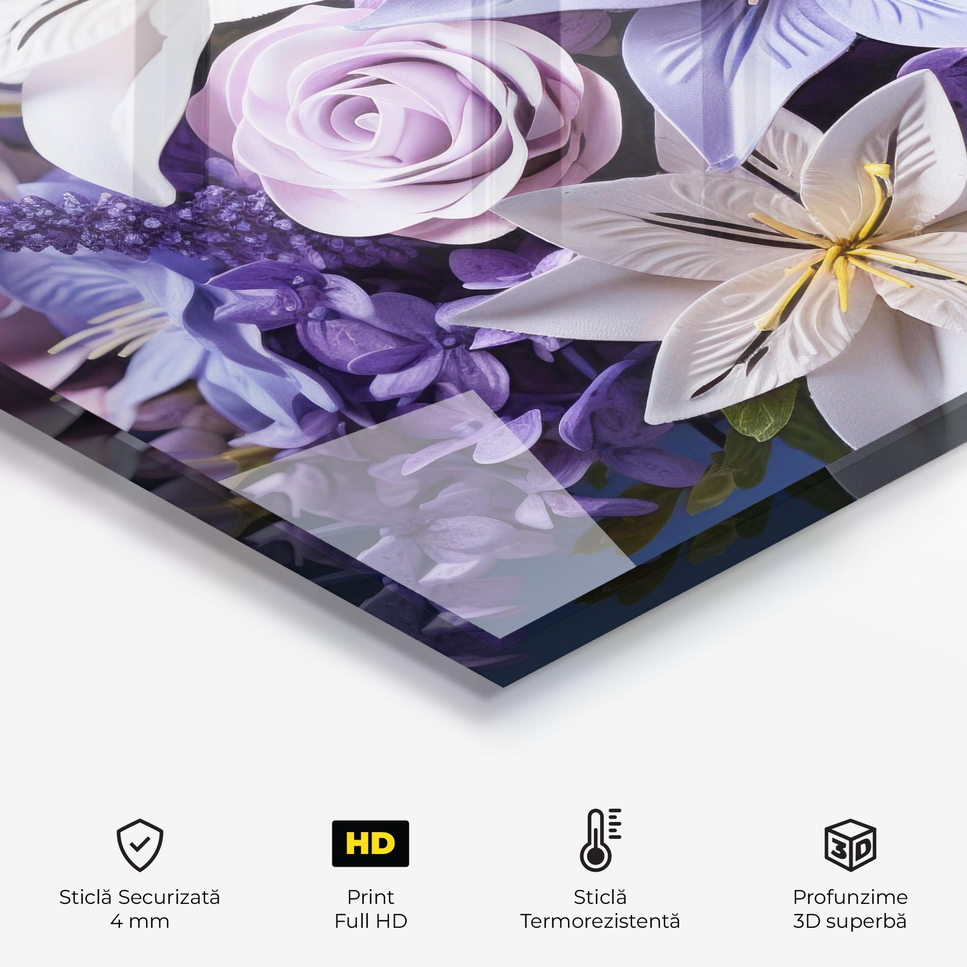Panou Sticla Bucatarie Purple Cute Bouquet mockup 2