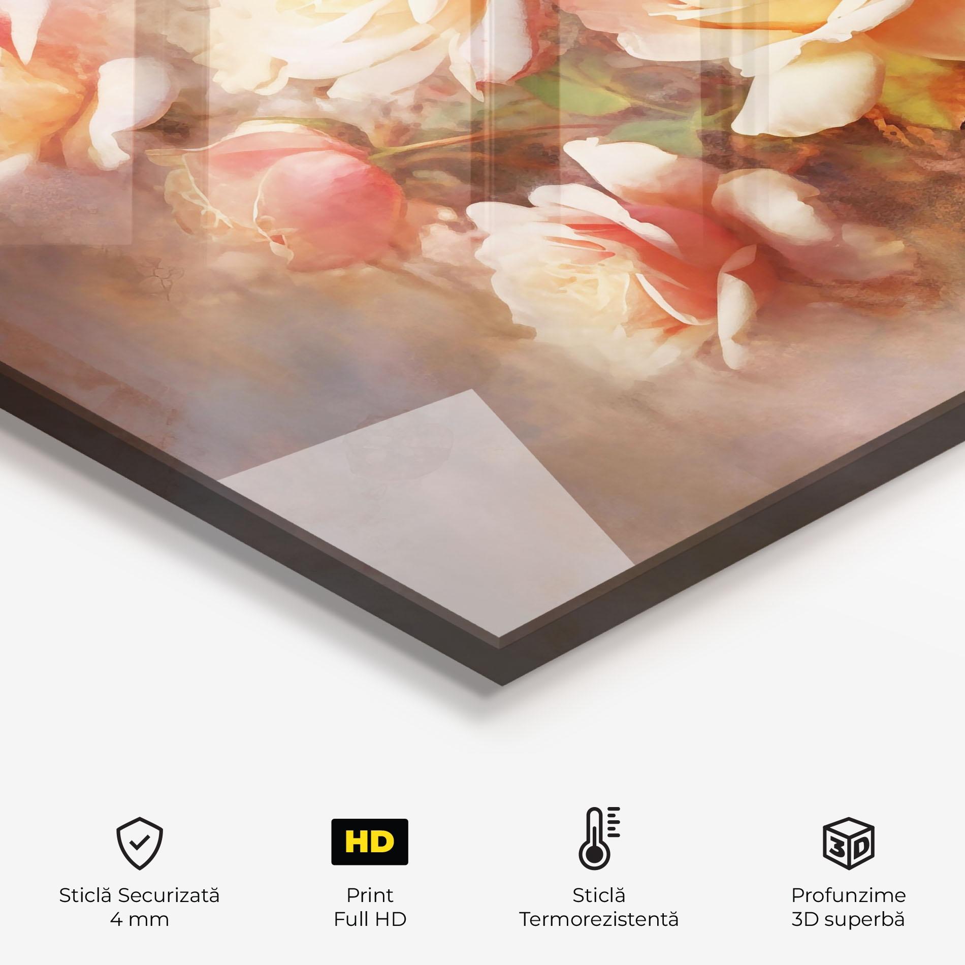 Panou Sticla Bucatarie Roses Bouquet Painting mockup 2