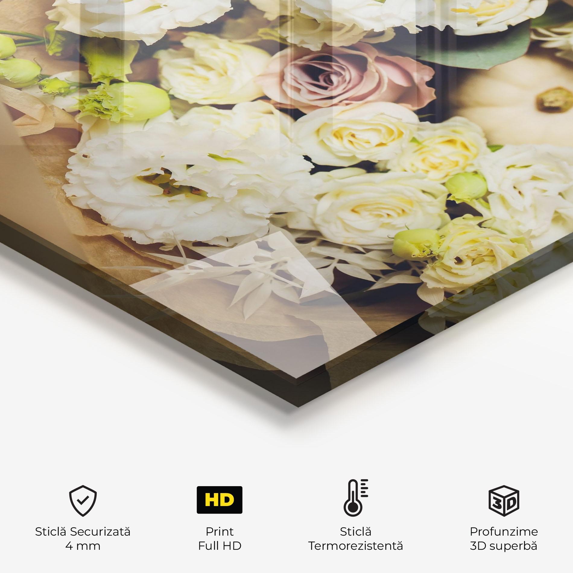 Panou Sticla Bucatarie White Flowers Bouquet mockup 2