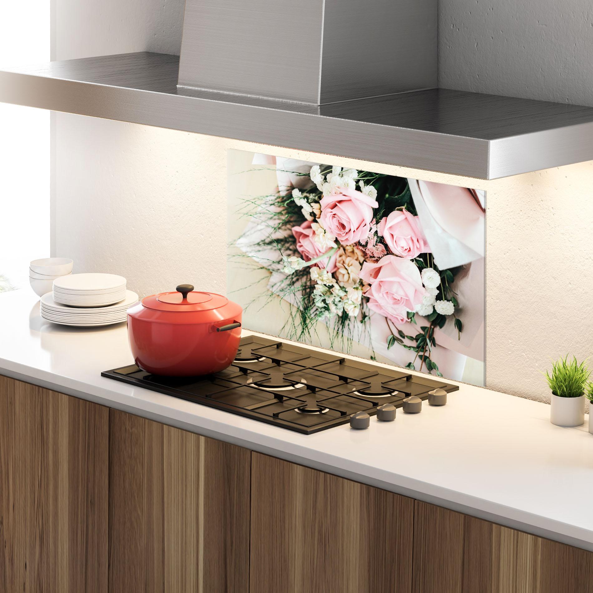 Panou Sticla Bucatarie Baby Pink Bouquet mockup 4