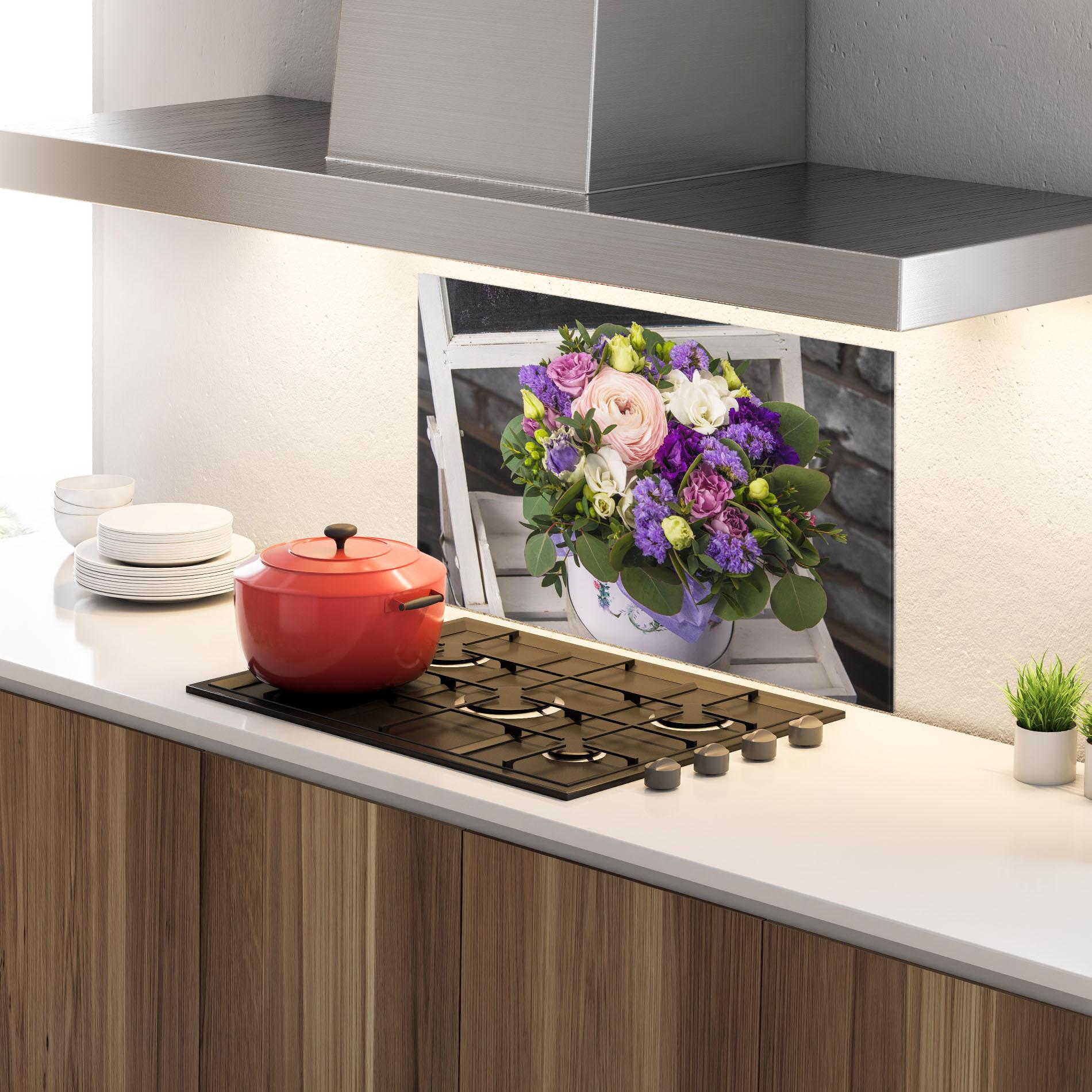 Panou Sticla Bucatarie Big Pink Rose Bouquet mockup 4