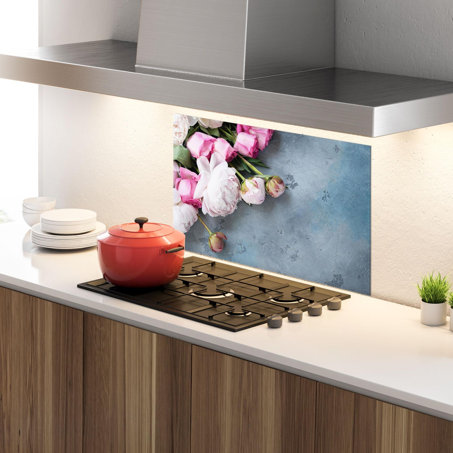 Panou Sticla Bucatarie Cute Pink Peonies mockup 4