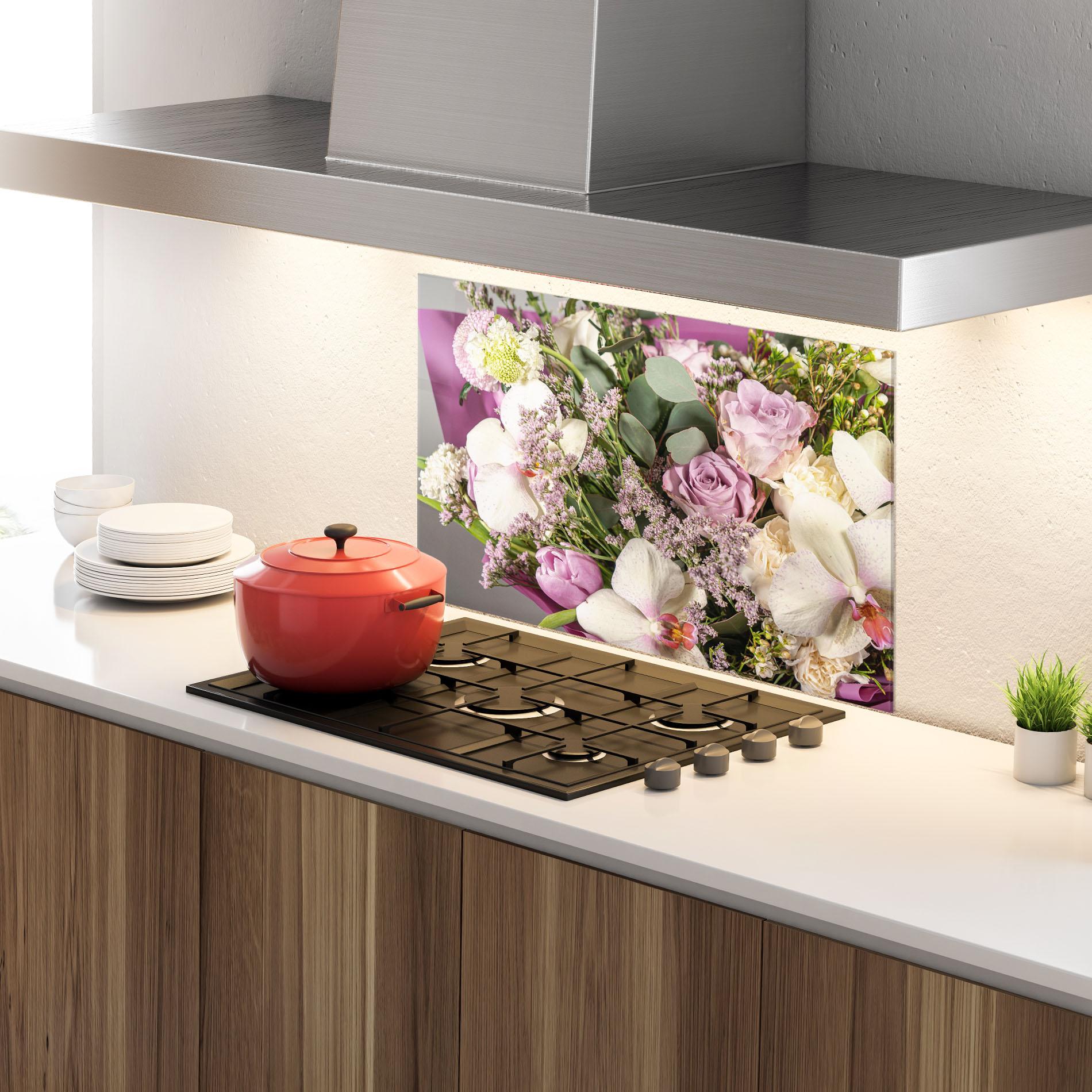 Panou Sticla Bucatarie Cute Purple Bouquet mockup 4