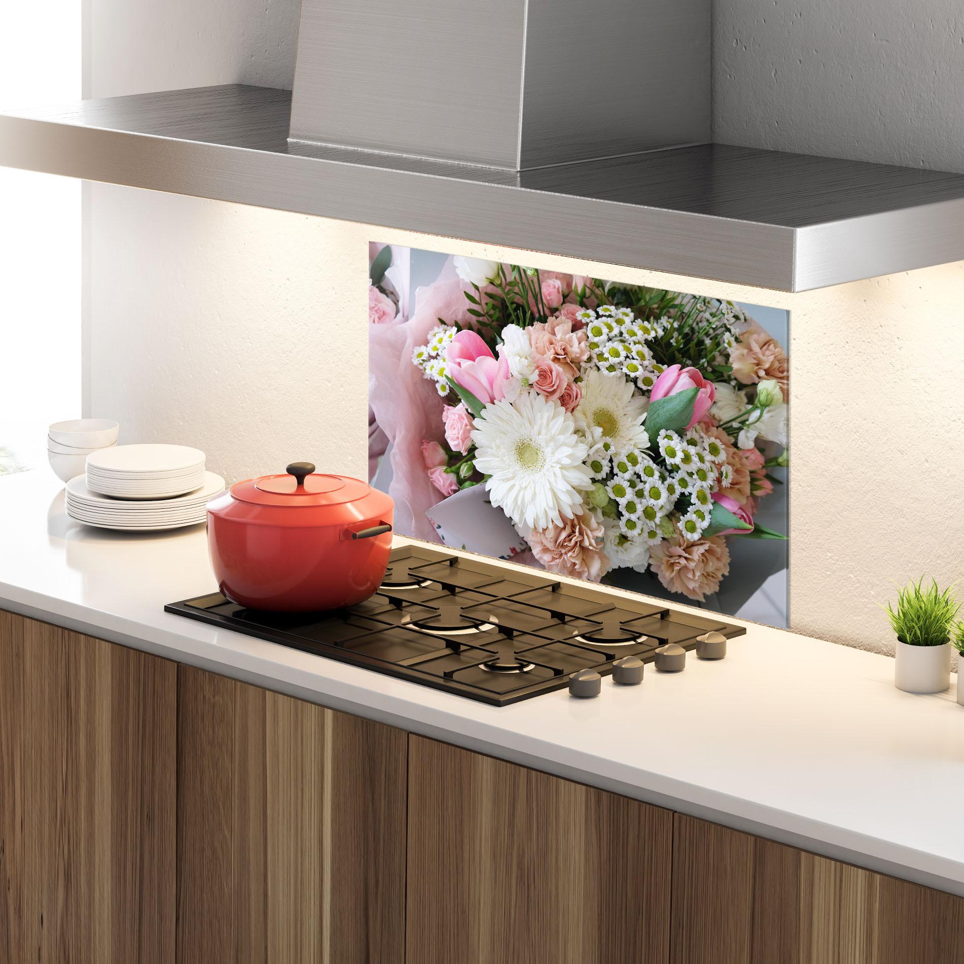 Panou Sticla Bucatarie Flower Mix Bouquet mockup 4