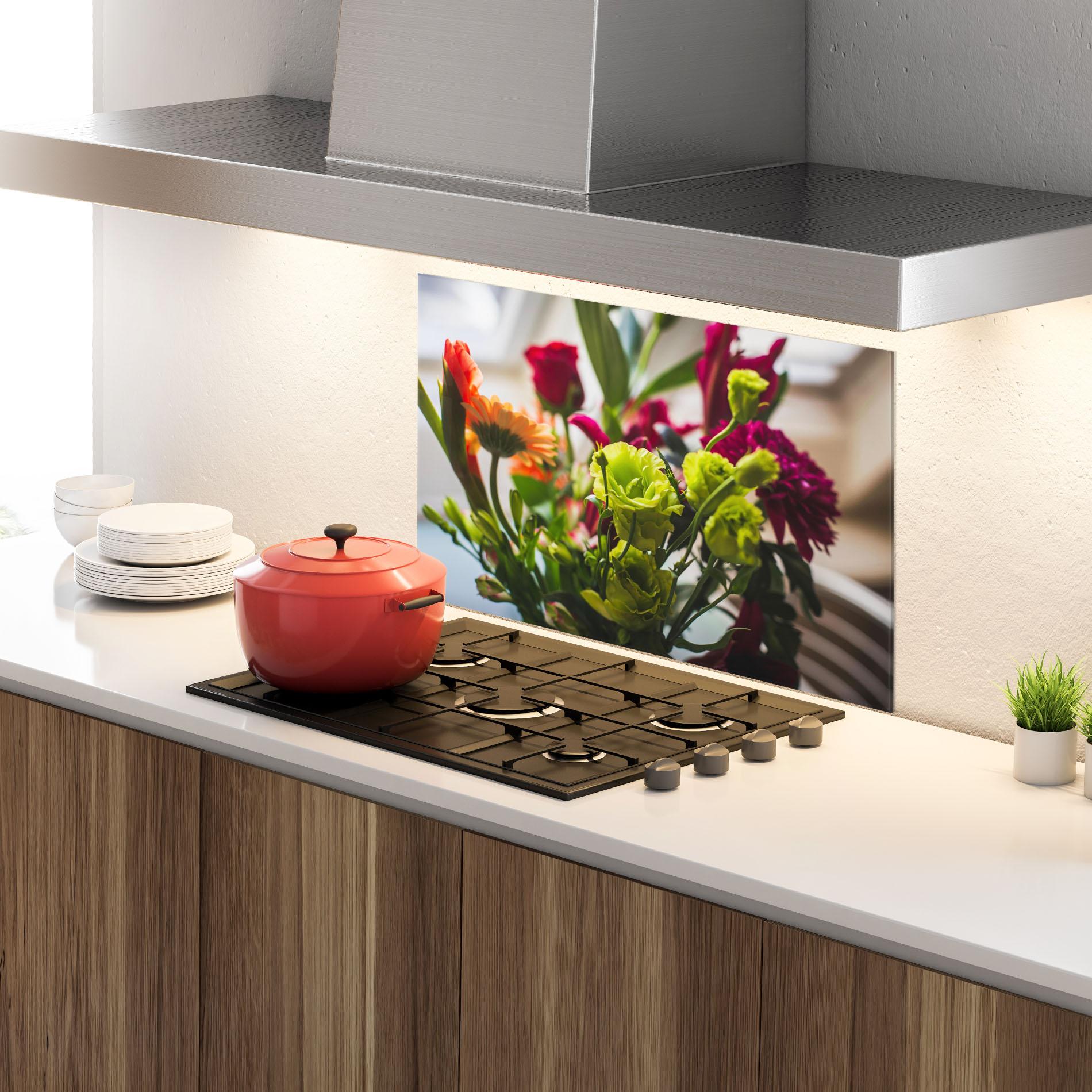 Panou Sticla Bucatarie Green Flowers Bouquet mockup 4