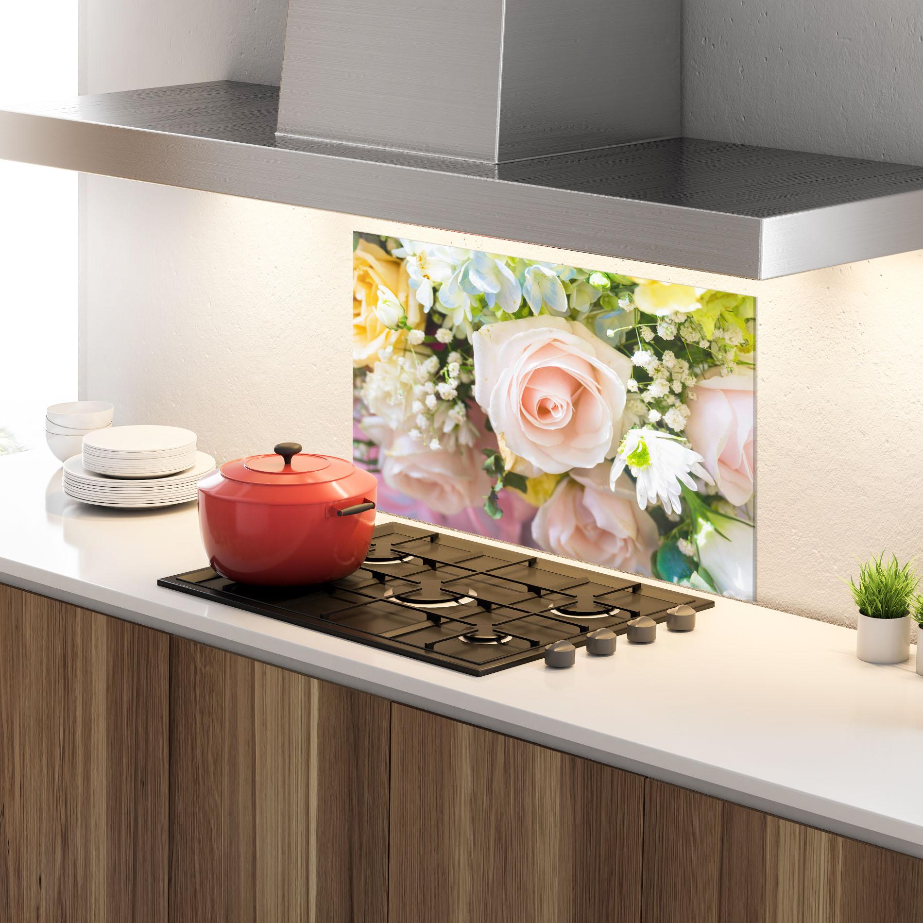 Panou Sticla Bucatarie Light Pink Bouquet mockup 4