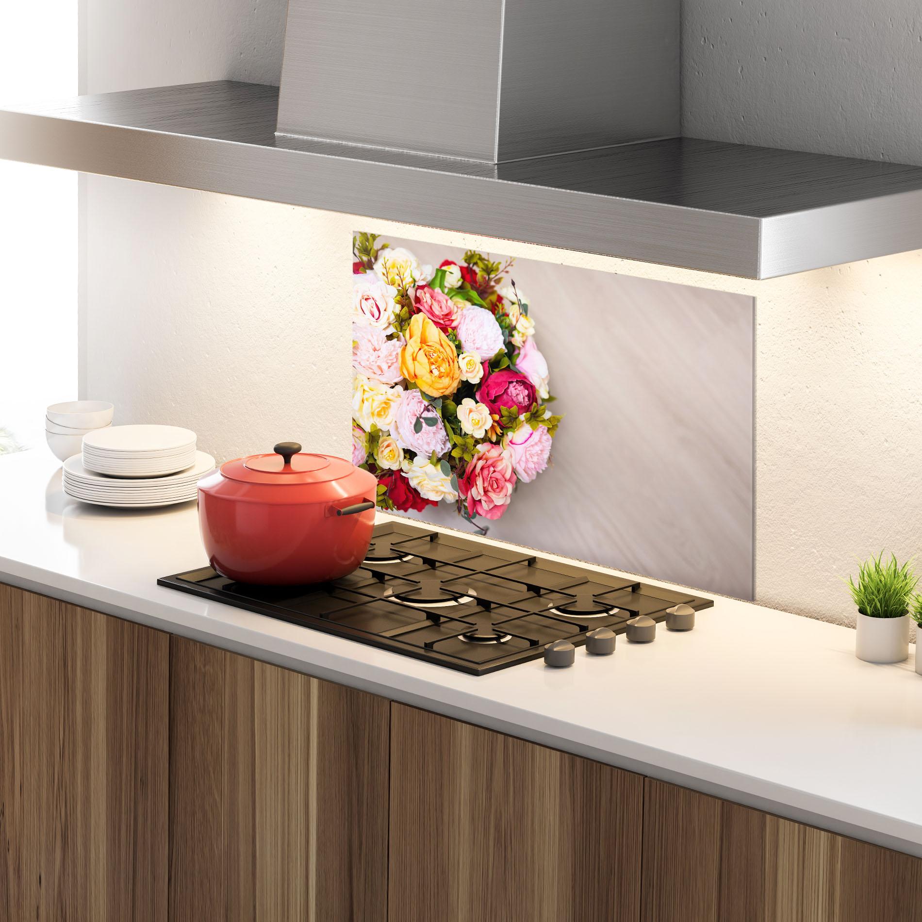 Panou Sticla Bucatarie Orange Purple Bouquet mockup 4