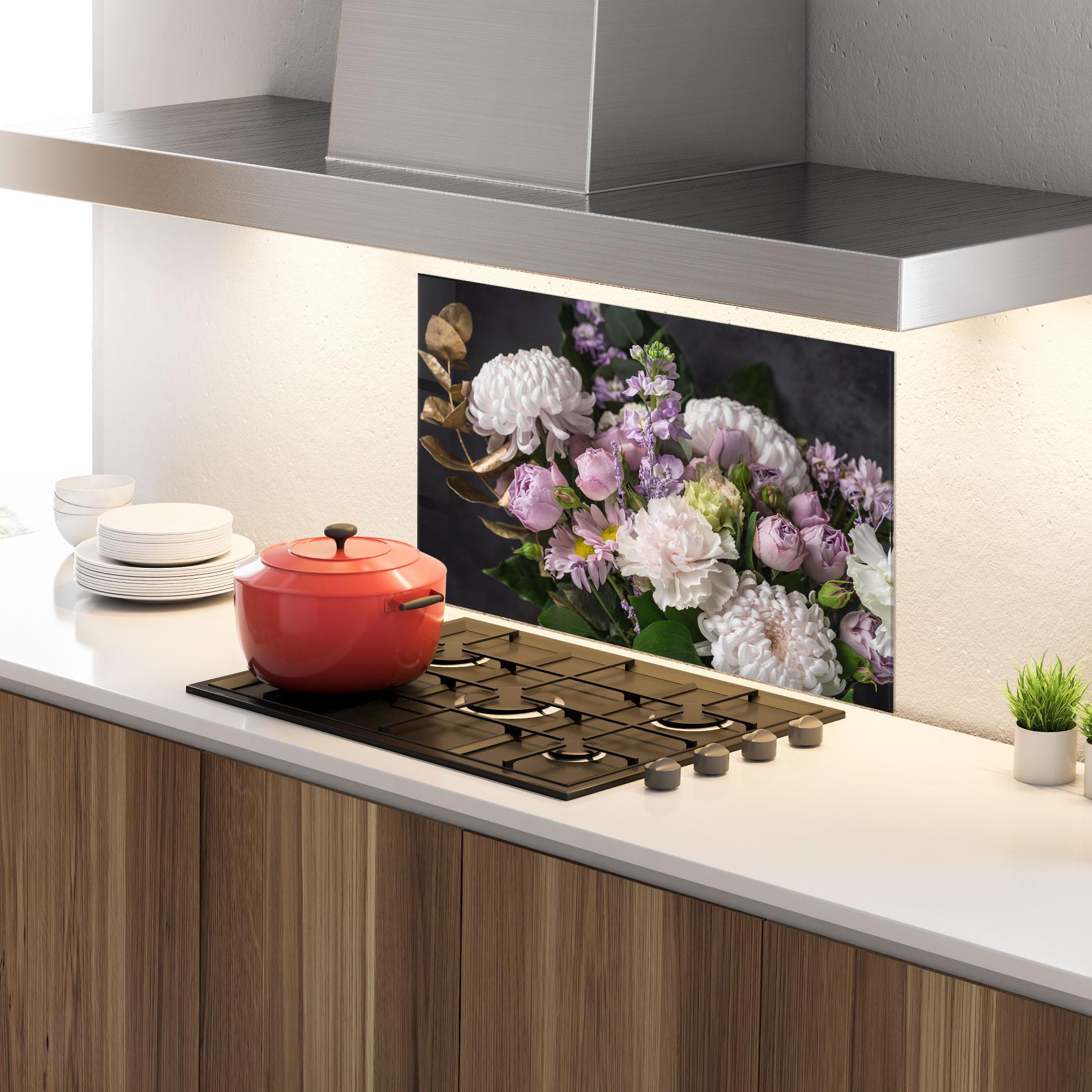 Panou Sticla Bucatarie Pastel Purple Bouquet mockup 4