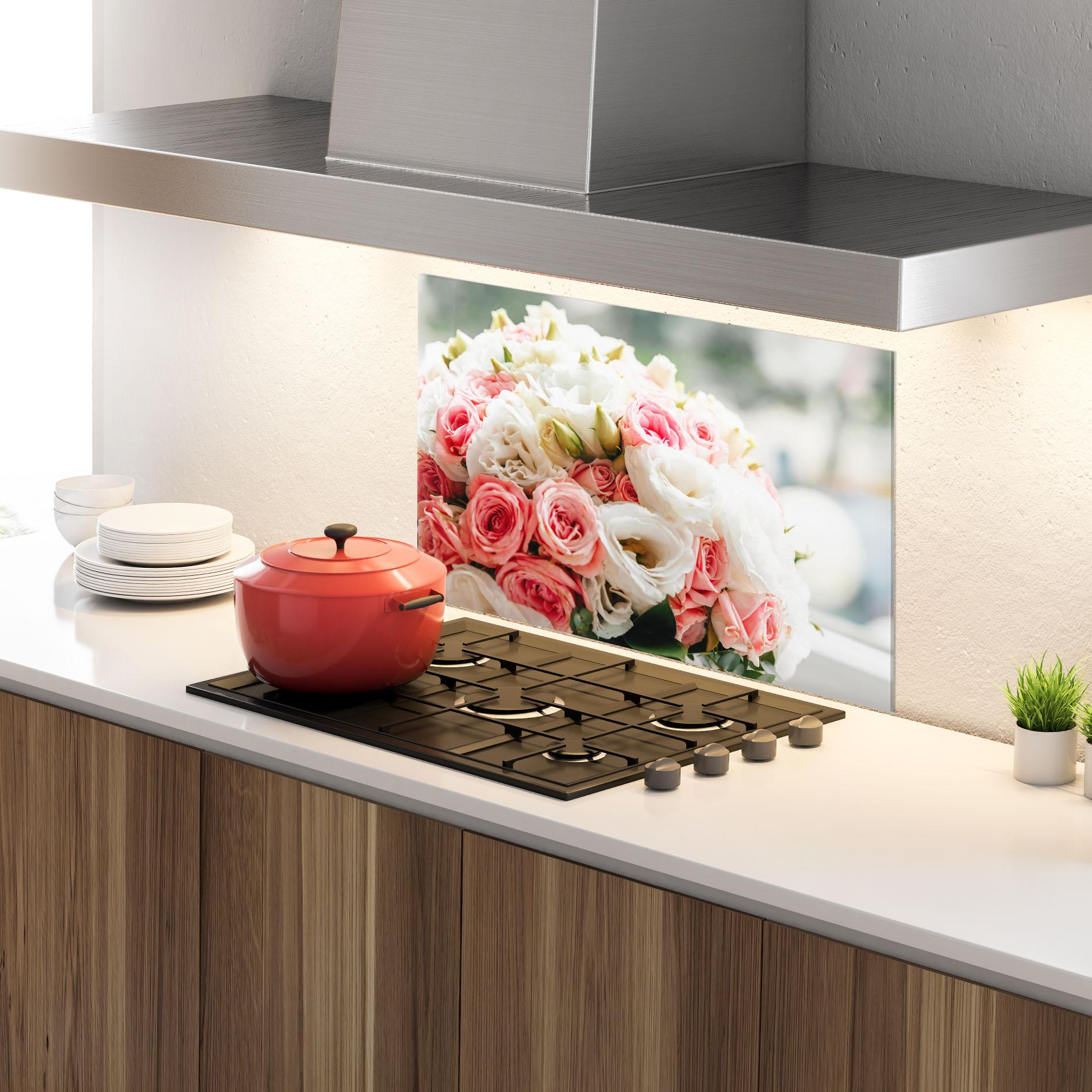 Panou Sticla Bucatarie Pink Beautiful Bouquet mockup 4