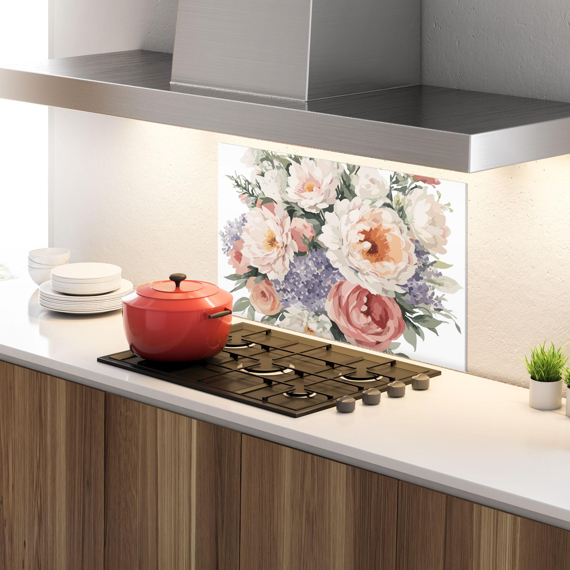 Panou Sticla Bucatarie Pretty Watercolor Bouquet mockup 4
