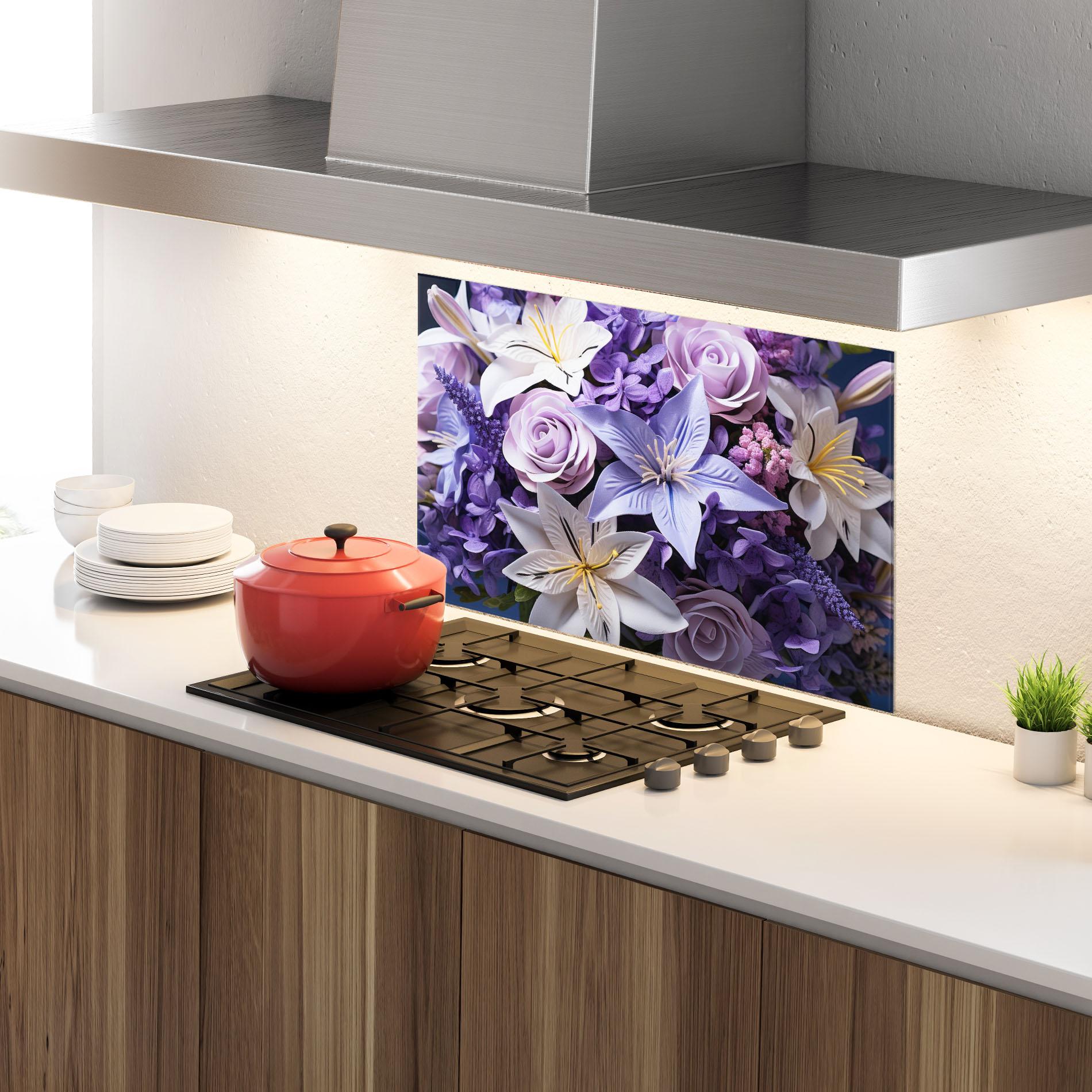 Panou Sticla Bucatarie Purple Cute Bouquet mockup 4