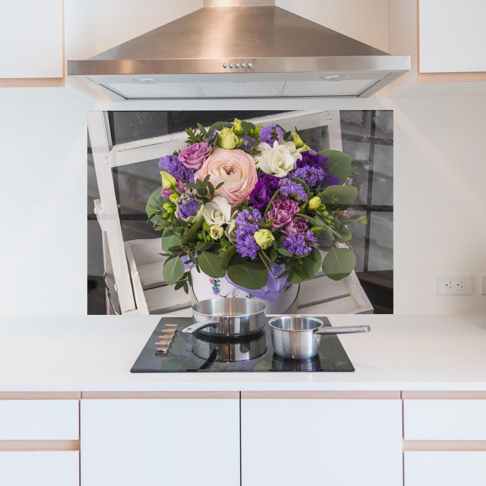 Panou Sticla Bucatarie Big Pink Rose Bouquet mockup 5