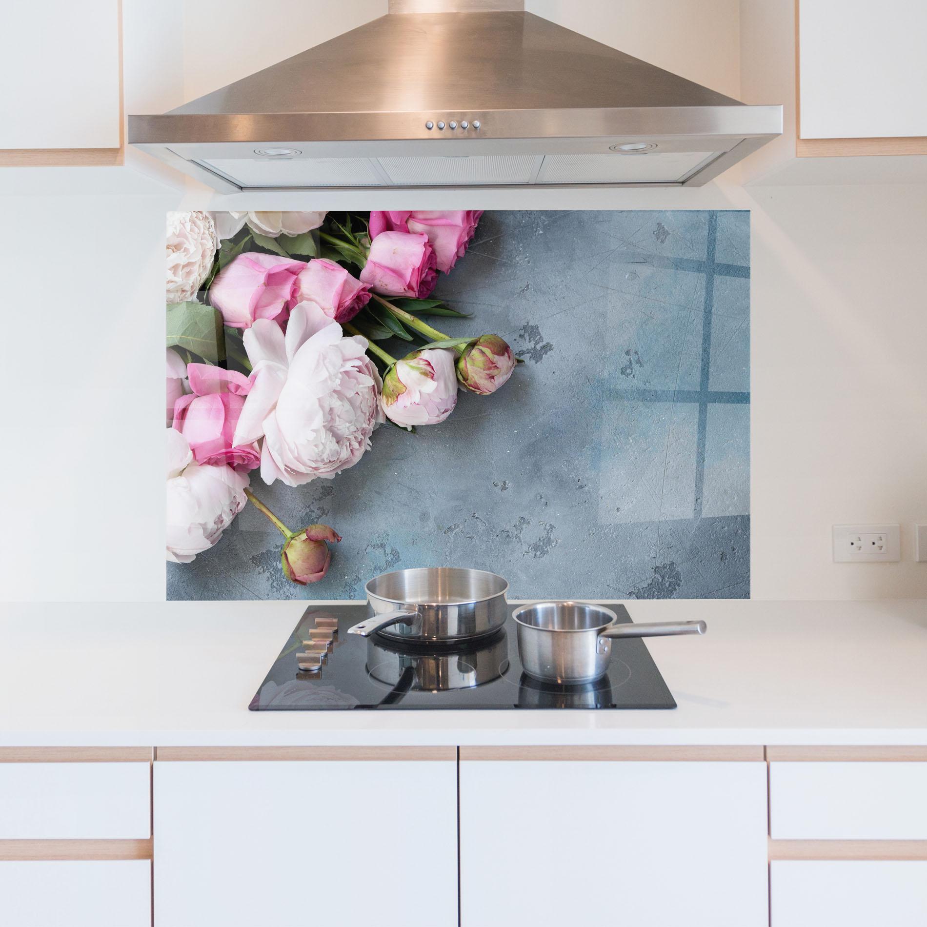 Panou Sticla Bucatarie Cute Pink Peonies mockup 5