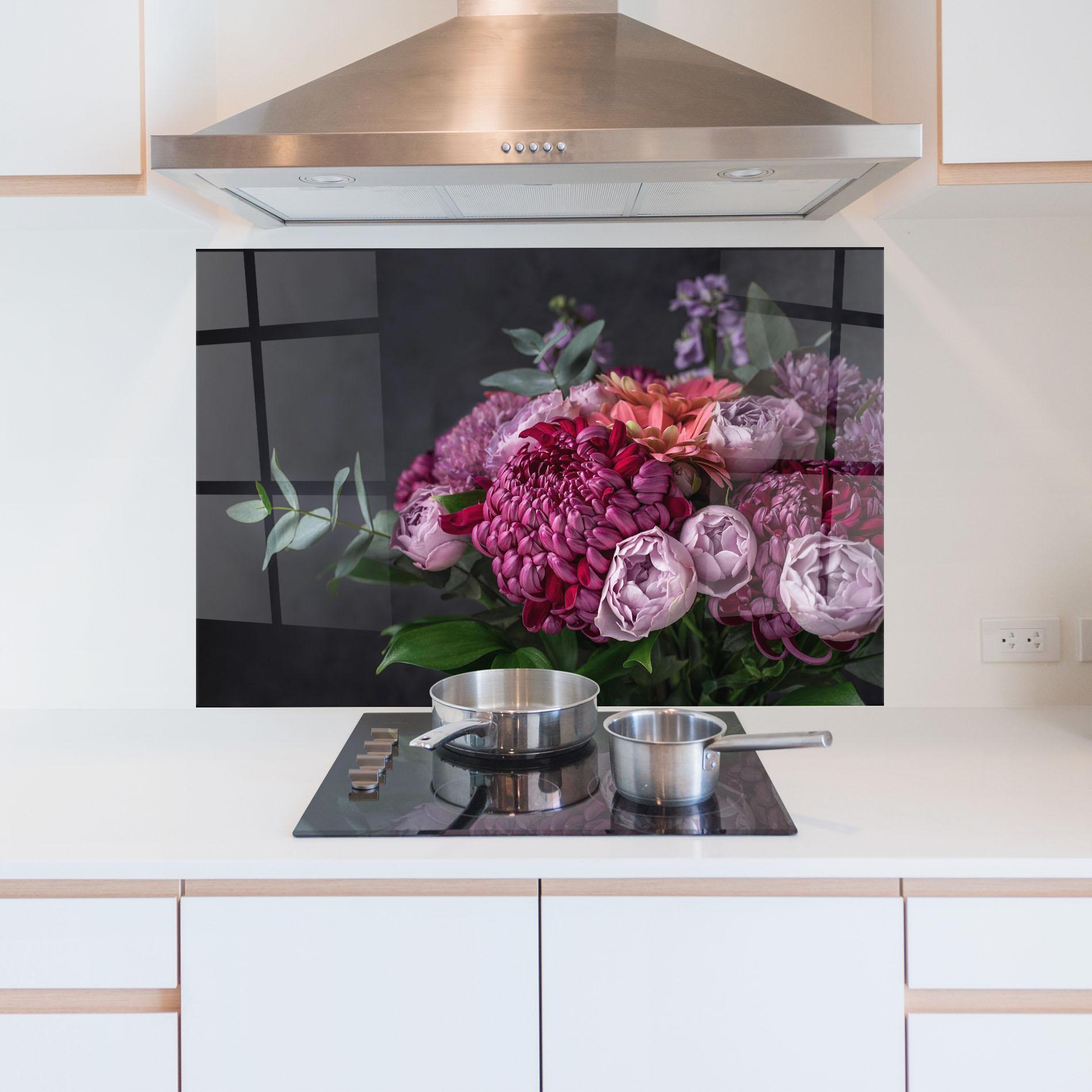 Panou Sticla Bucatarie Mix Purple Bouquet mockup 5