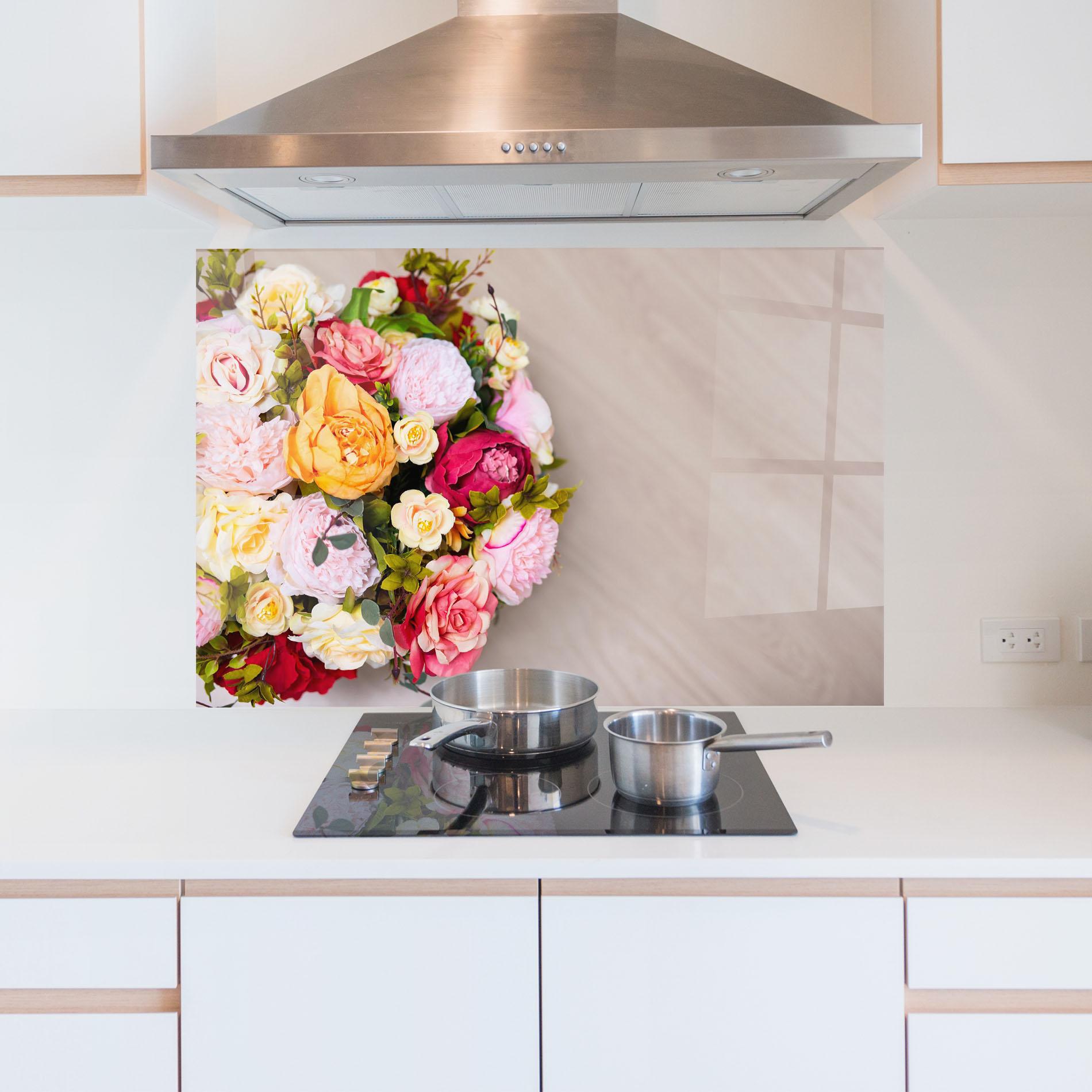 Panou Sticla Bucatarie Orange Purple Bouquet mockup 5