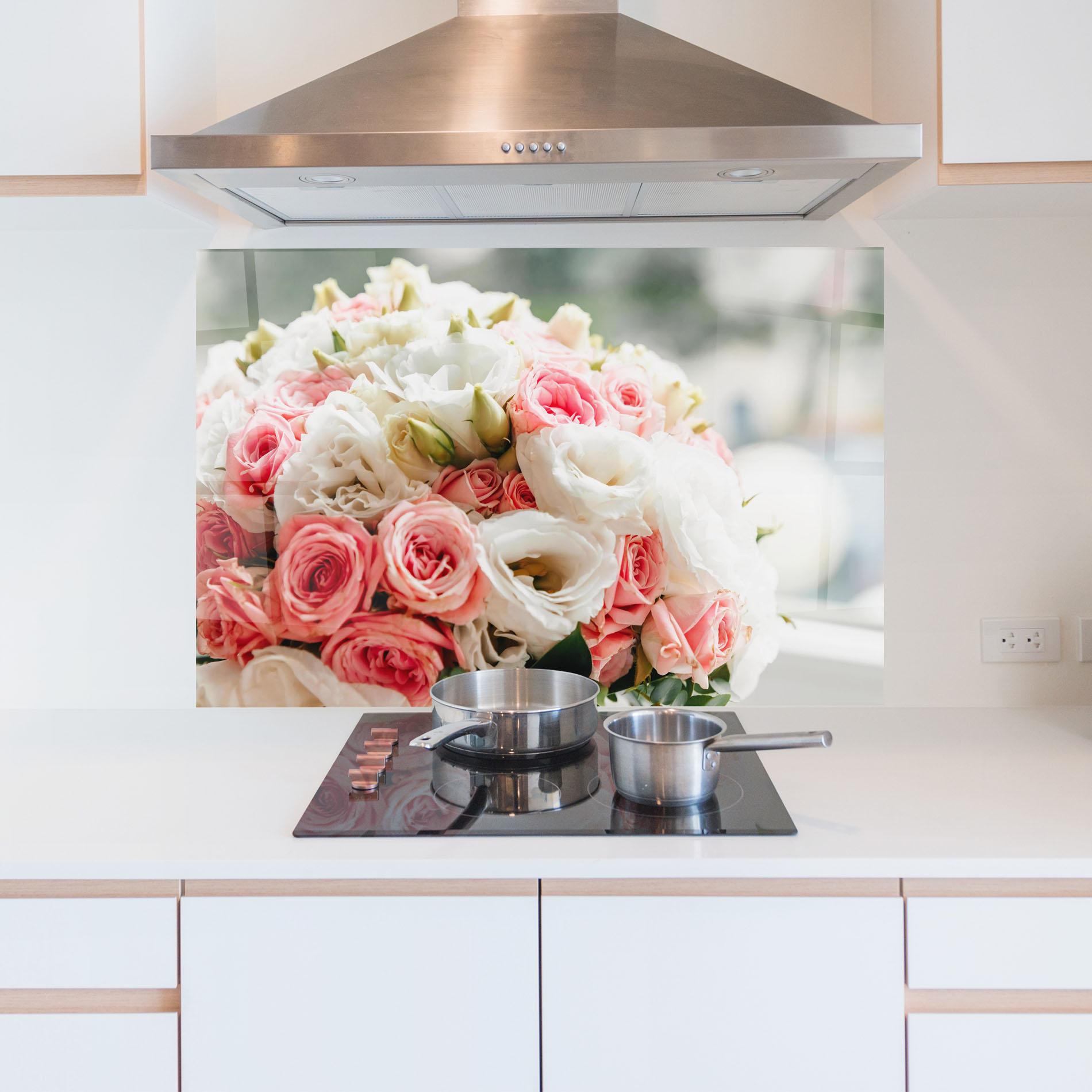 Panou Sticla Bucatarie Pink Beautiful Bouquet mockup 5