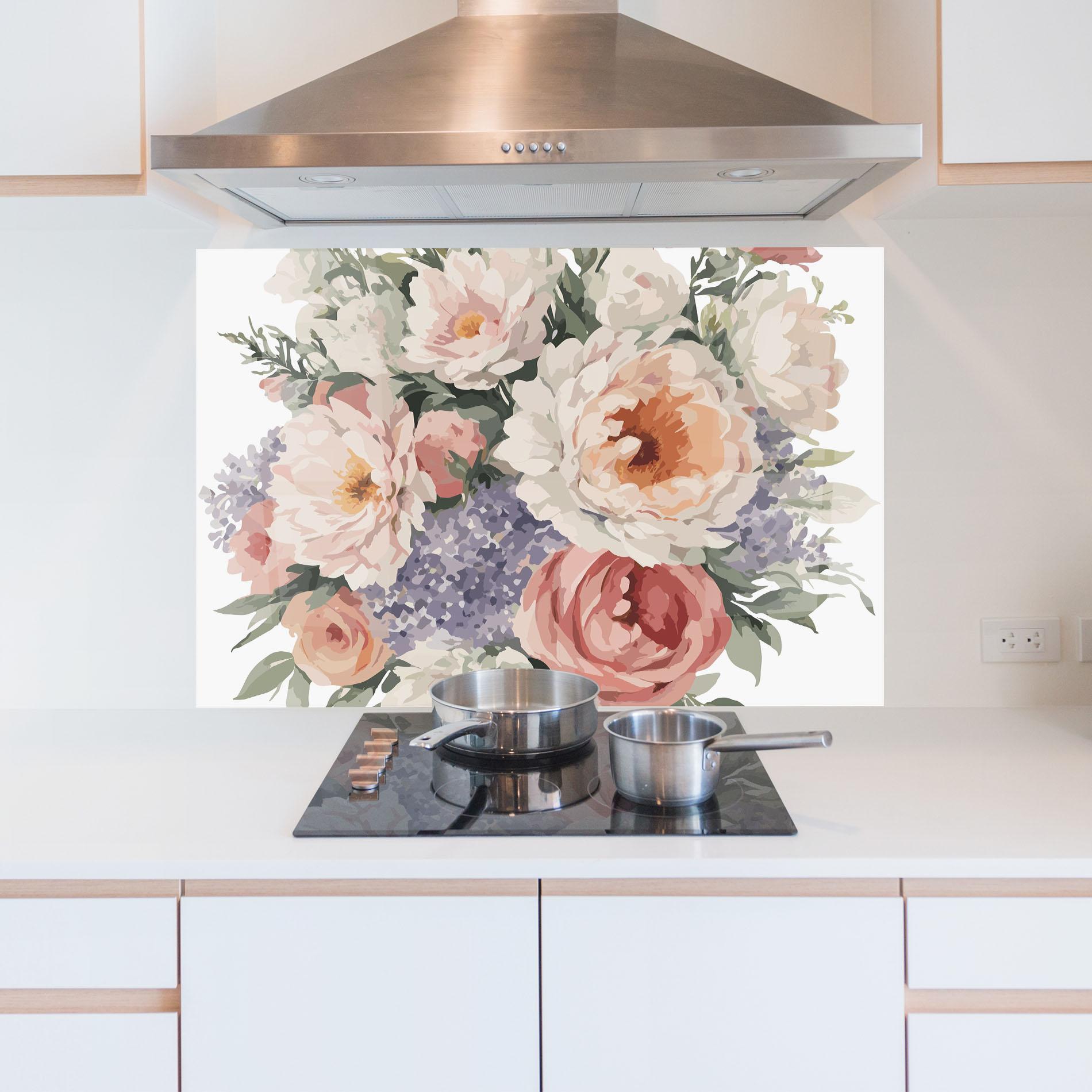 Panou Sticla Bucatarie Pretty Watercolor Bouquet mockup 5