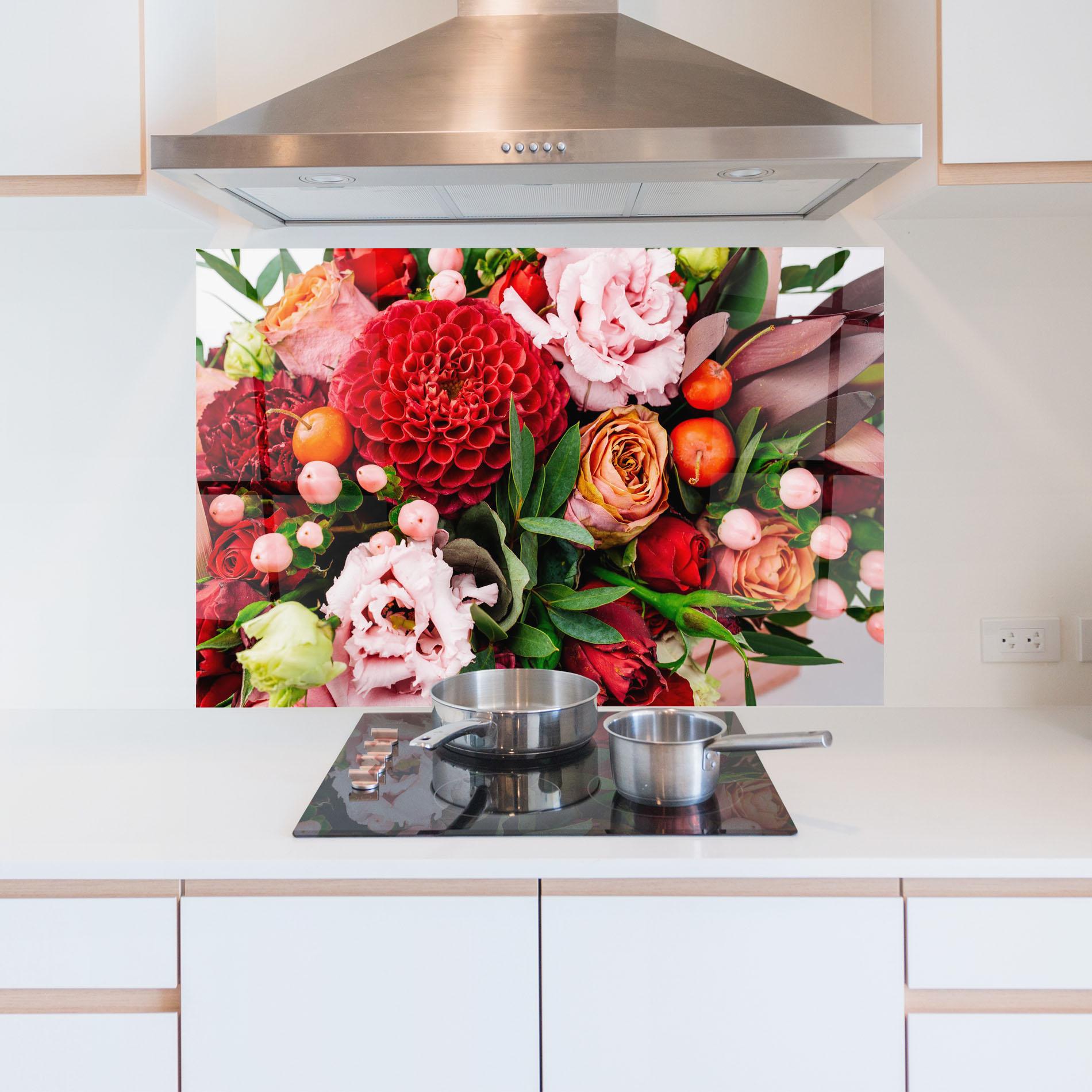 Panou Sticla Bucatarie Red Orange Bouquet mockup 5