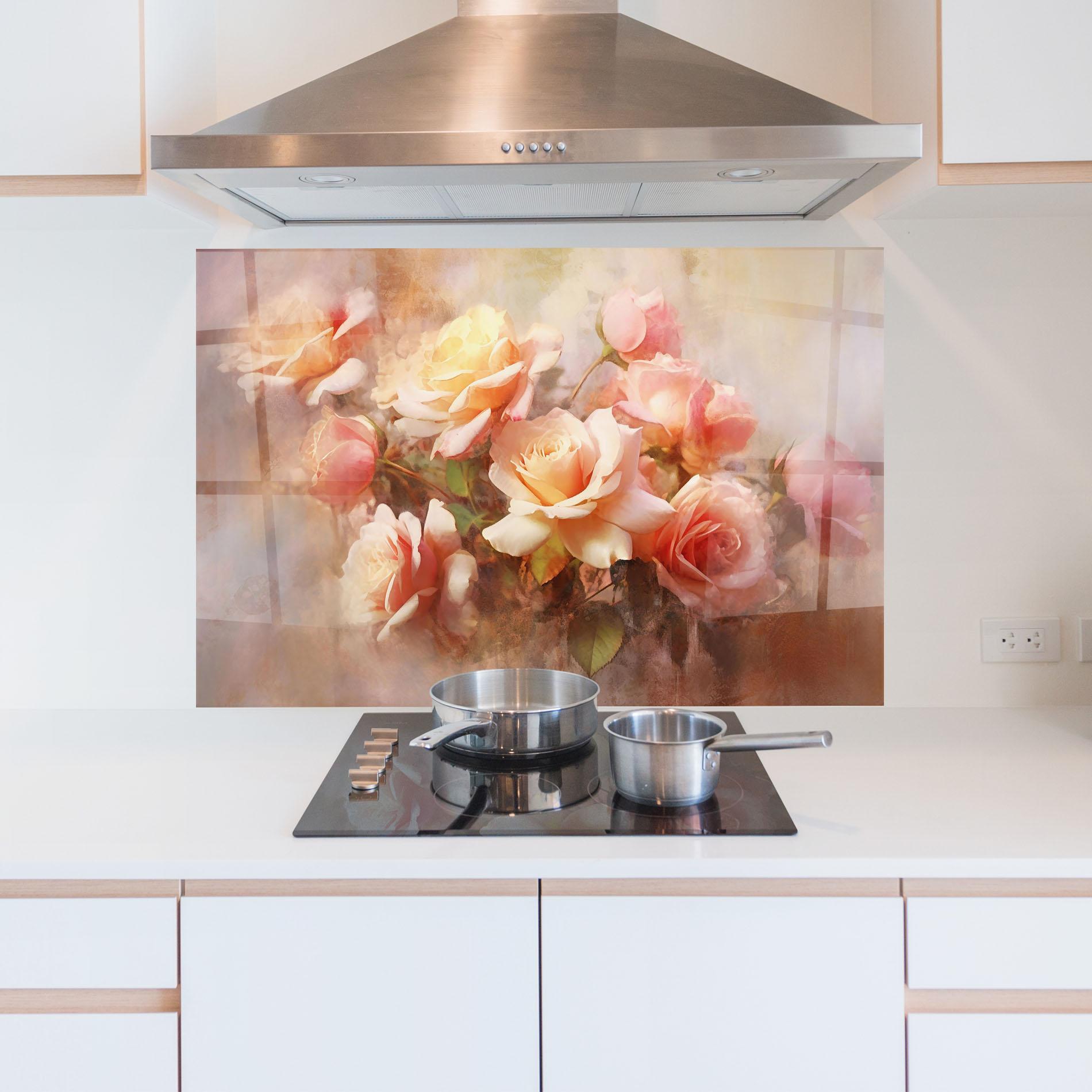 Panou Sticla Bucatarie Roses Bouquet Painting mockup 5