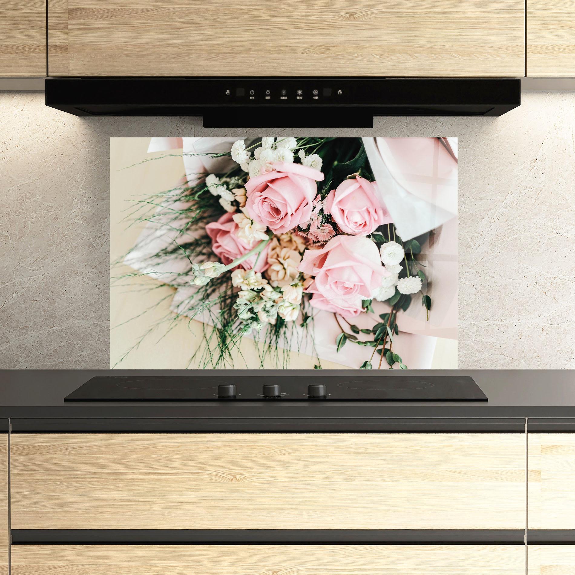 Panou Sticla Bucatarie Baby Pink Bouquet mockup 3