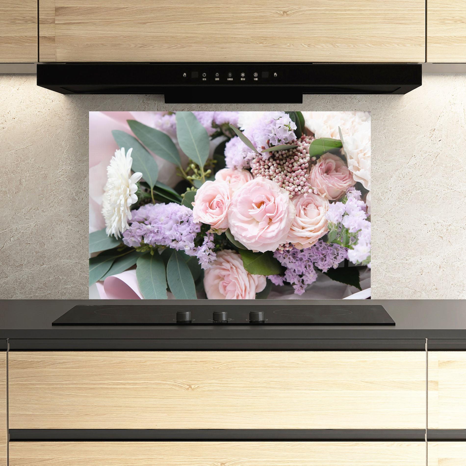 Panou Sticla Bucatarie Beautiful Pink Roses mockup 3