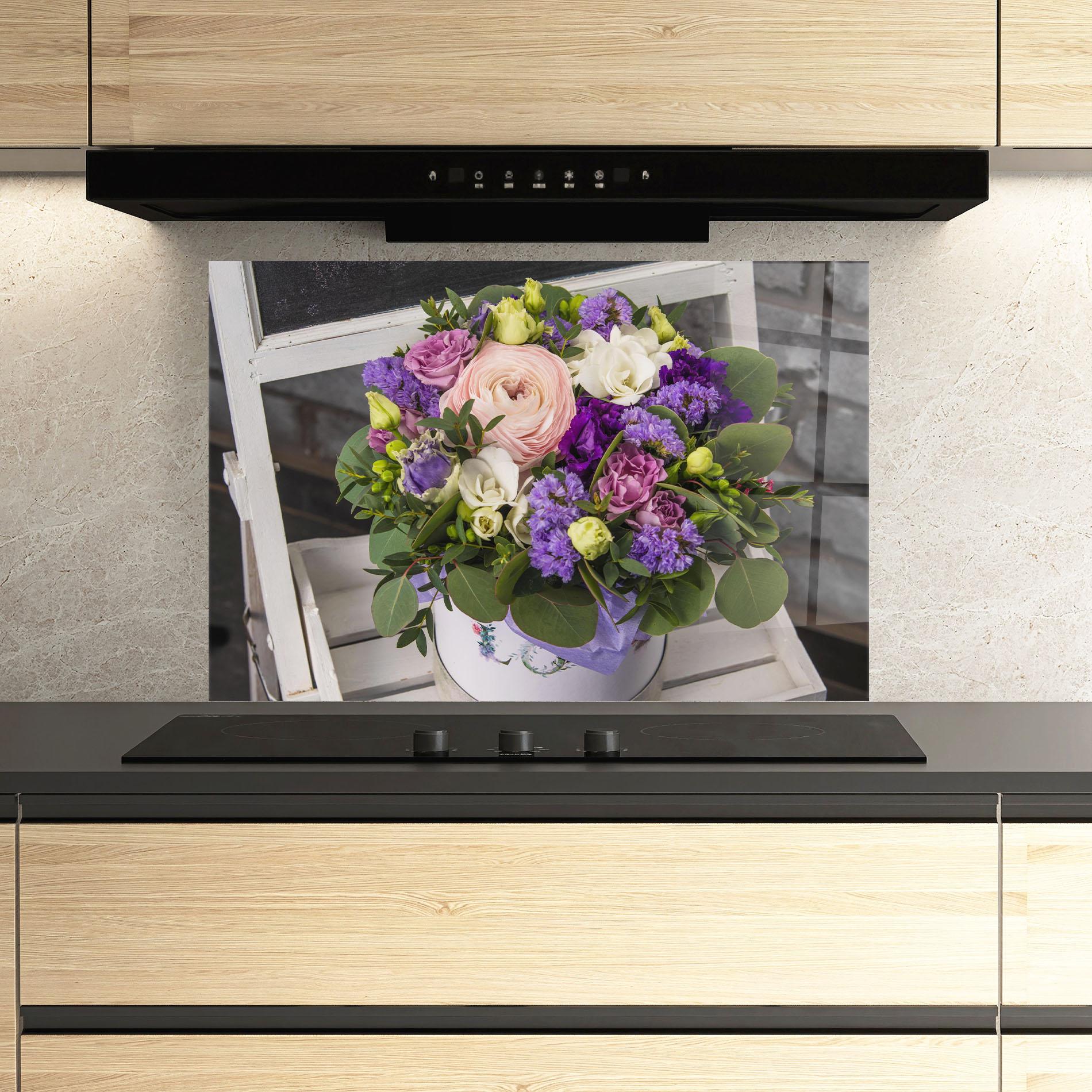 Panou Sticla Bucatarie Big Pink Rose Bouquet mockup 3