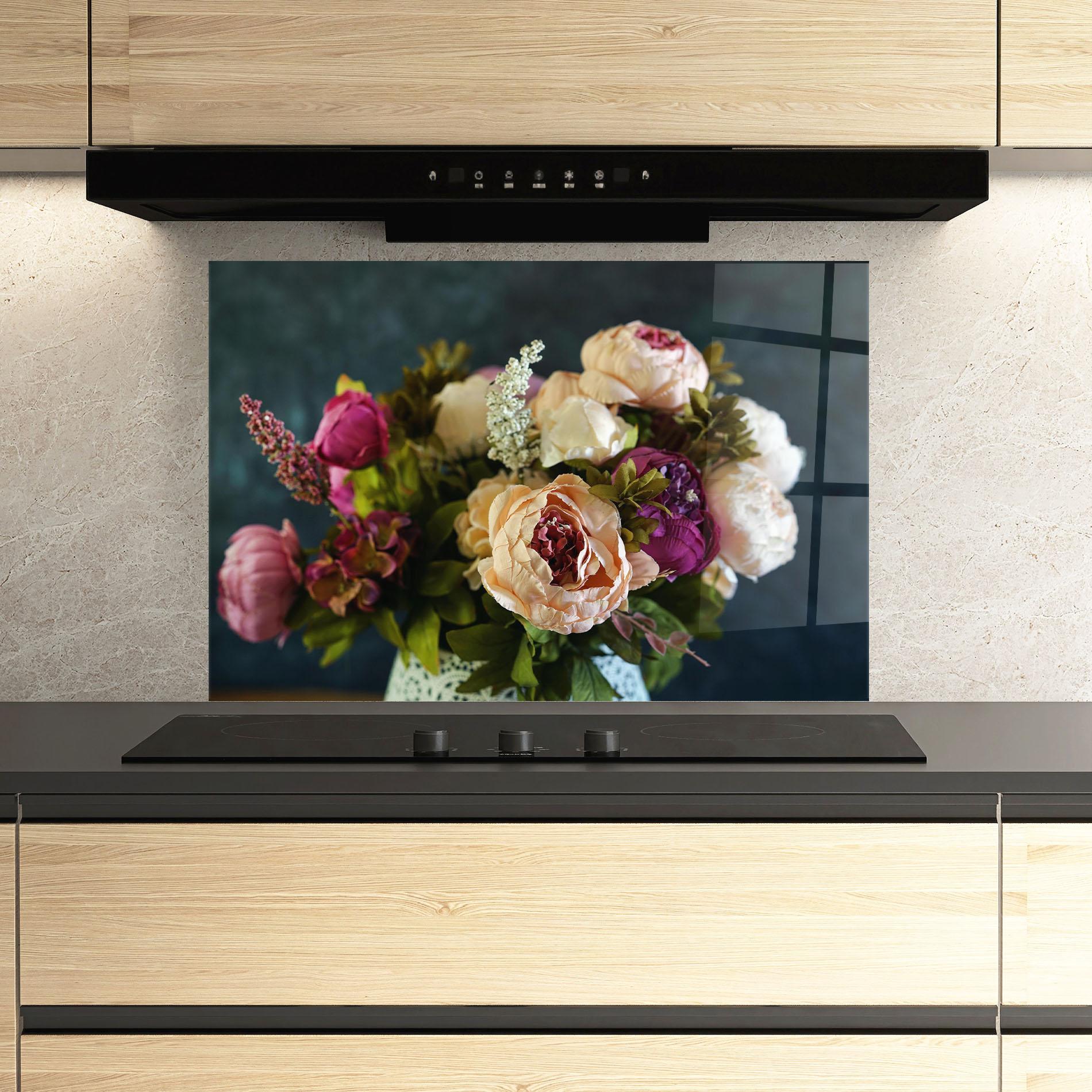 Panou Sticla Bucatarie Cream Roses Bouquet mockup 3