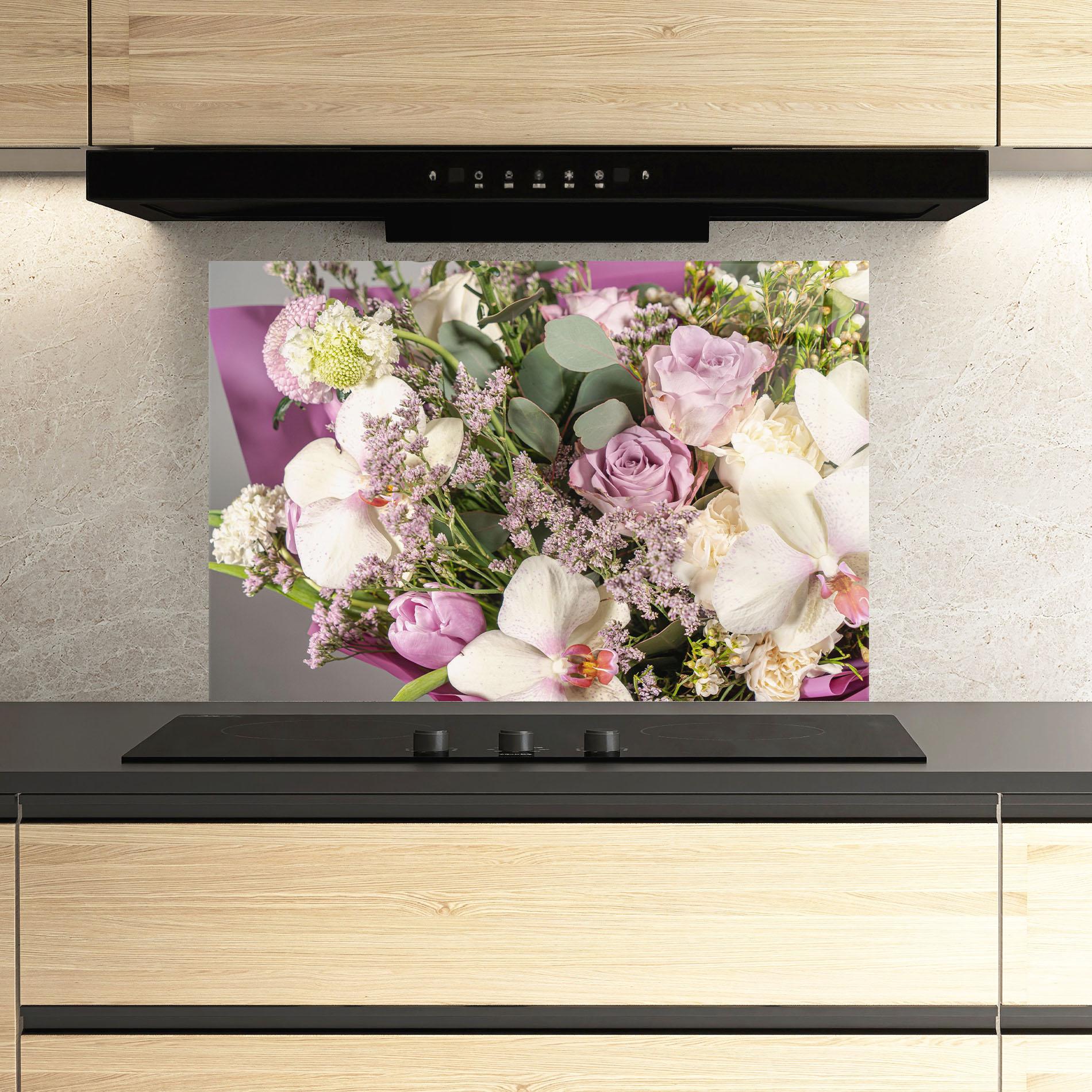 Panou Sticla Bucatarie Cute Purple Bouquet mockup 3