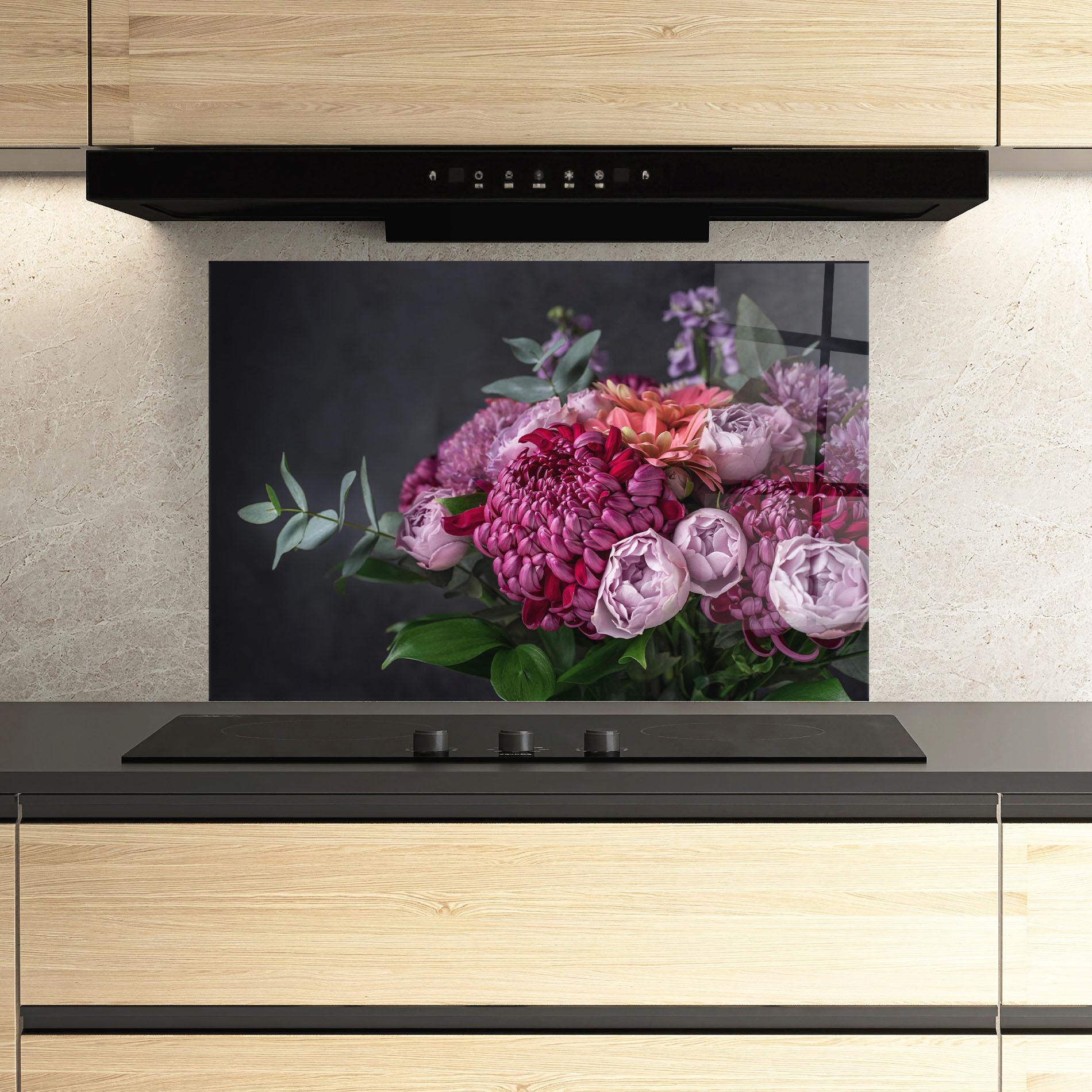 Panou Sticla Bucatarie Mix Purple Bouquet mockup 3