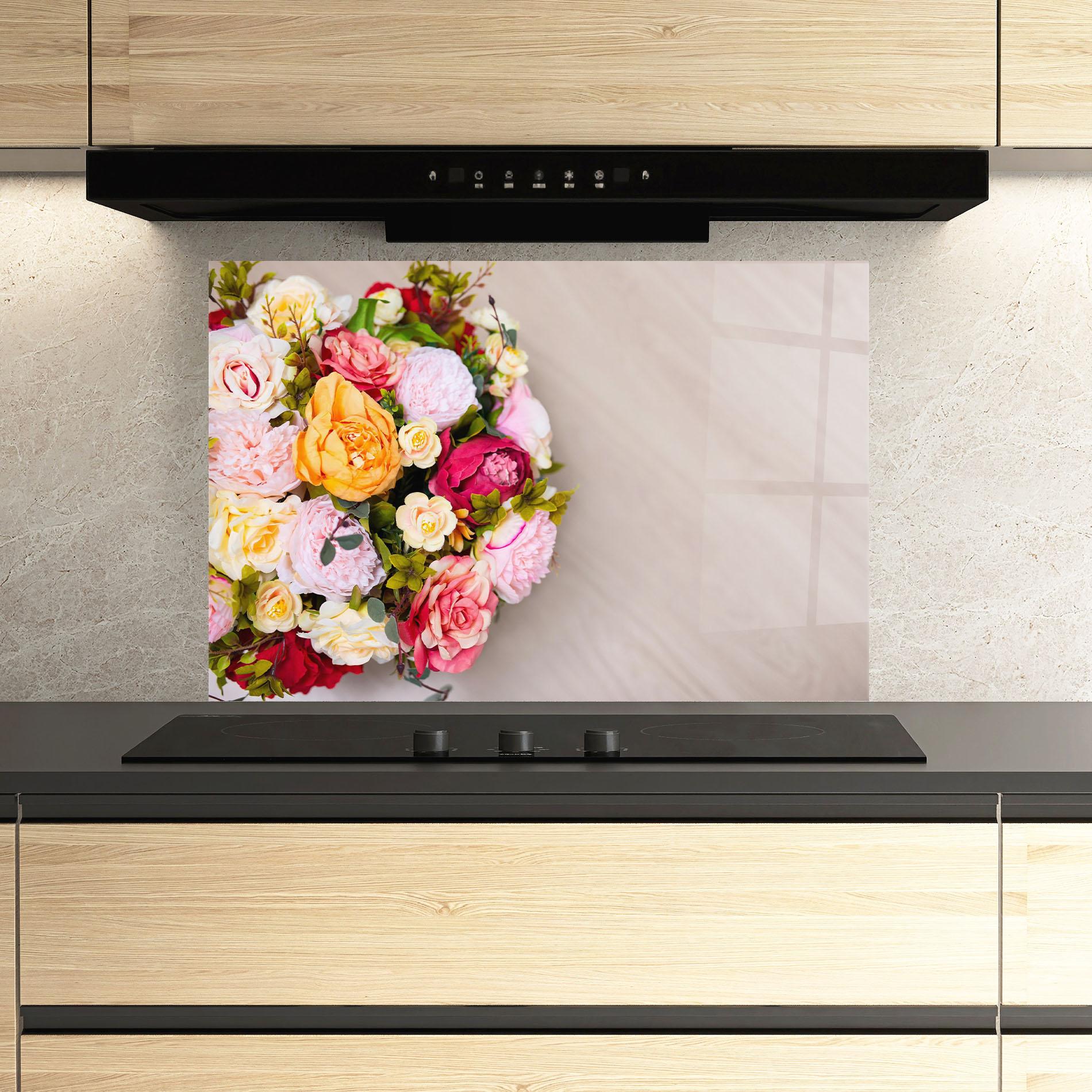 Panou Sticla Bucatarie Orange Purple Bouquet mockup 3