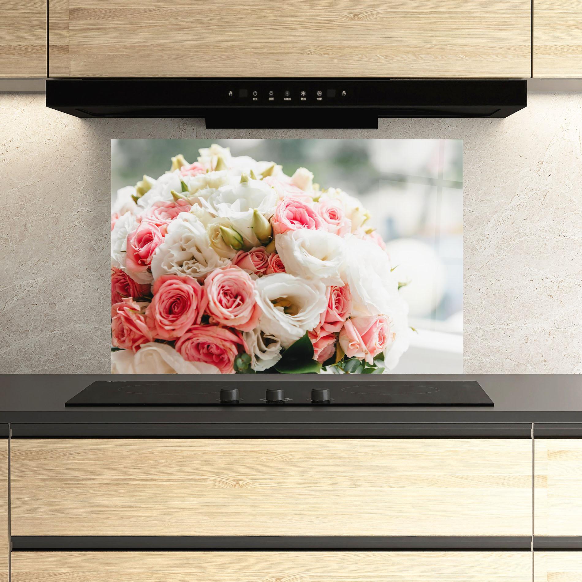 Panou Sticla Bucatarie Pink Beautiful Bouquet mockup 3