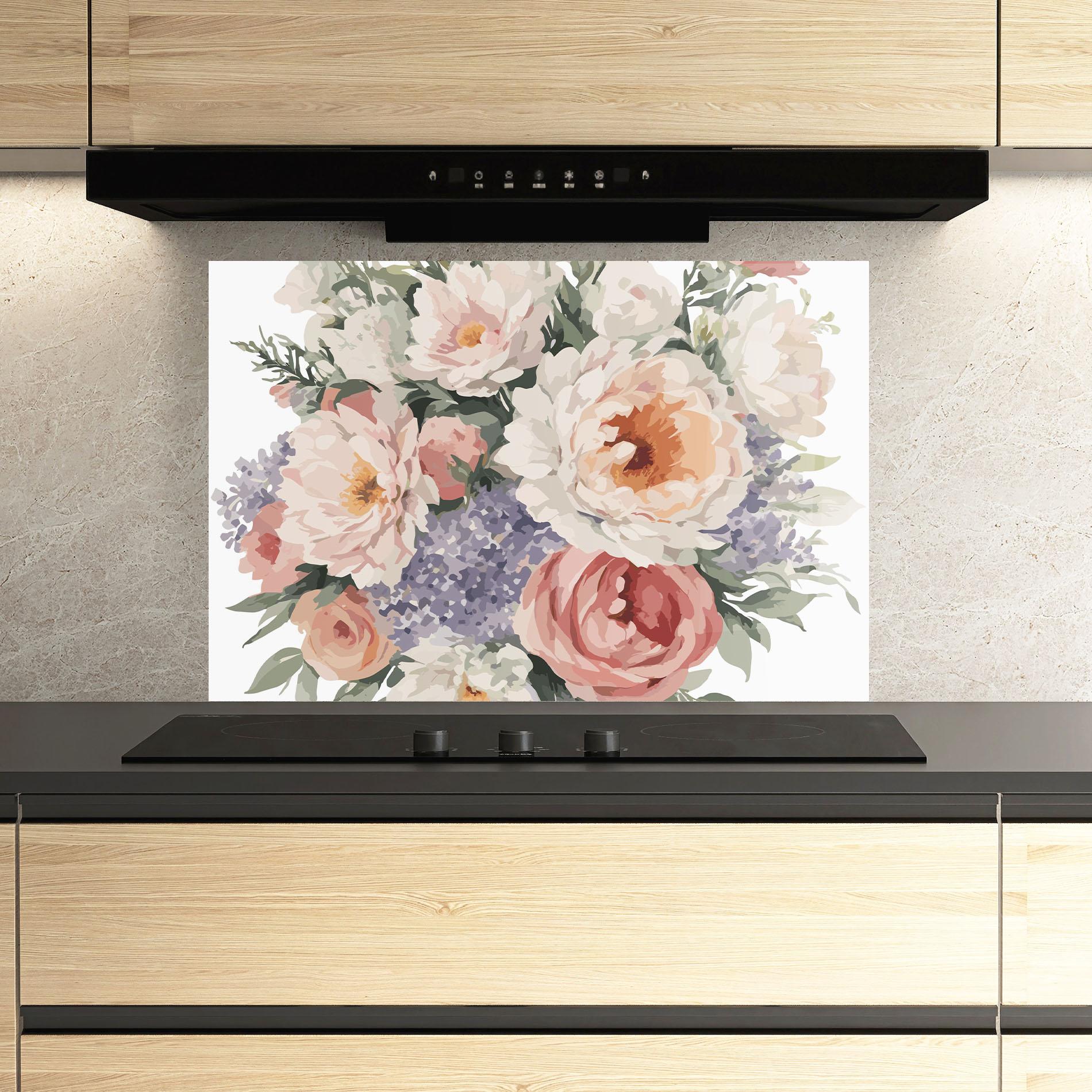 Panou Sticla Bucatarie Pretty Watercolor Bouquet mockup 3