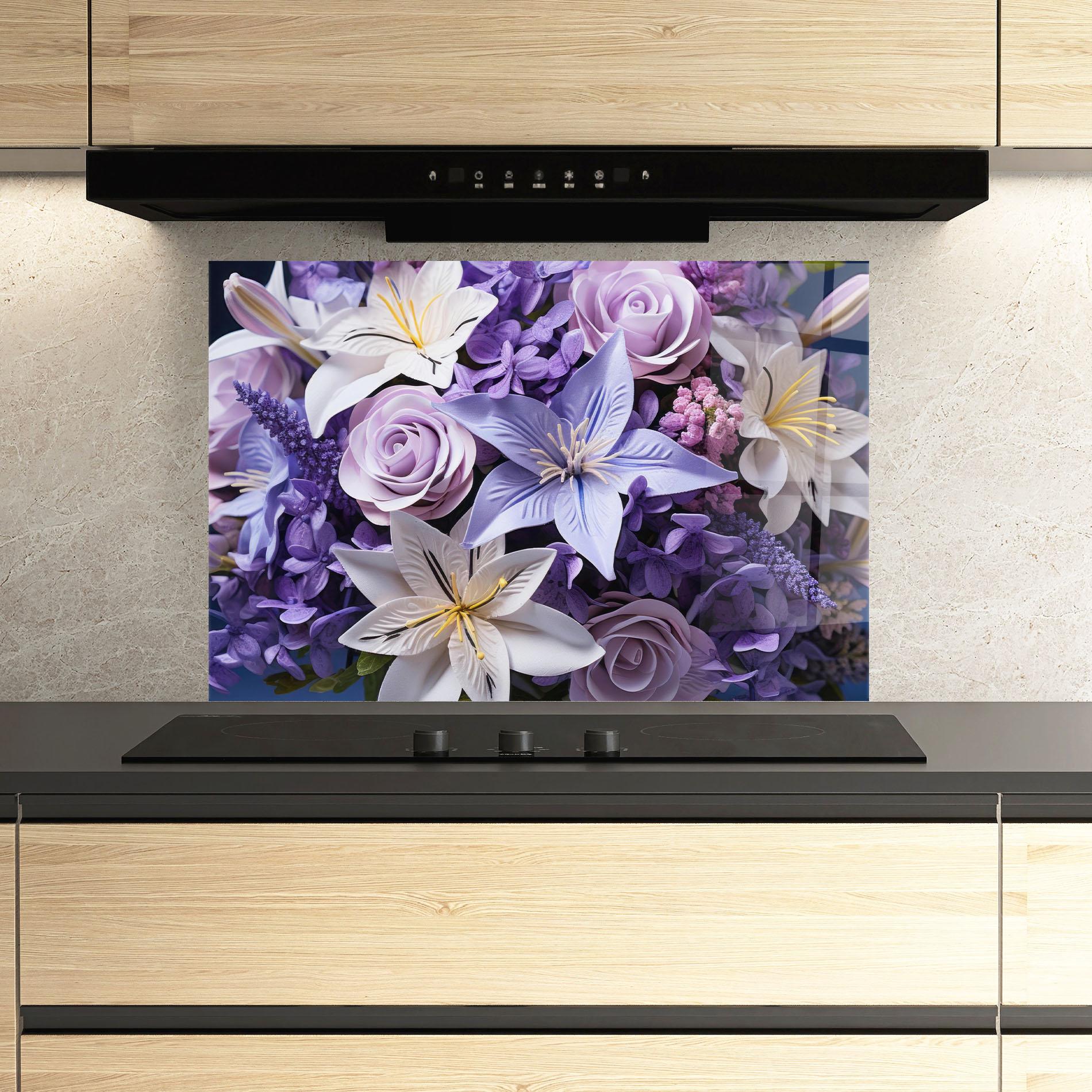 Panou Sticla Bucatarie Purple Cute Bouquet mockup 3