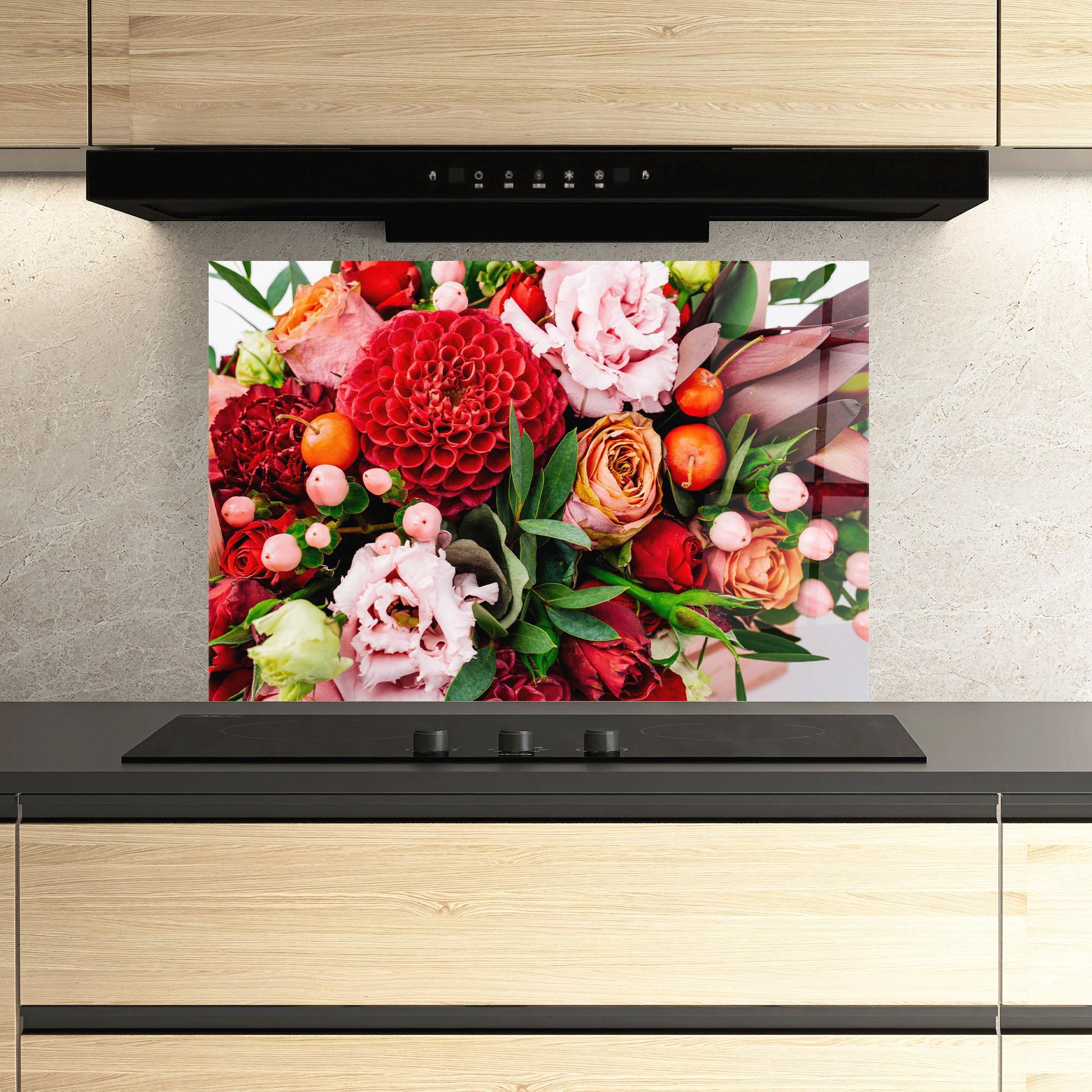 Panou Sticla Bucatarie Red Orange Bouquet mockup 3