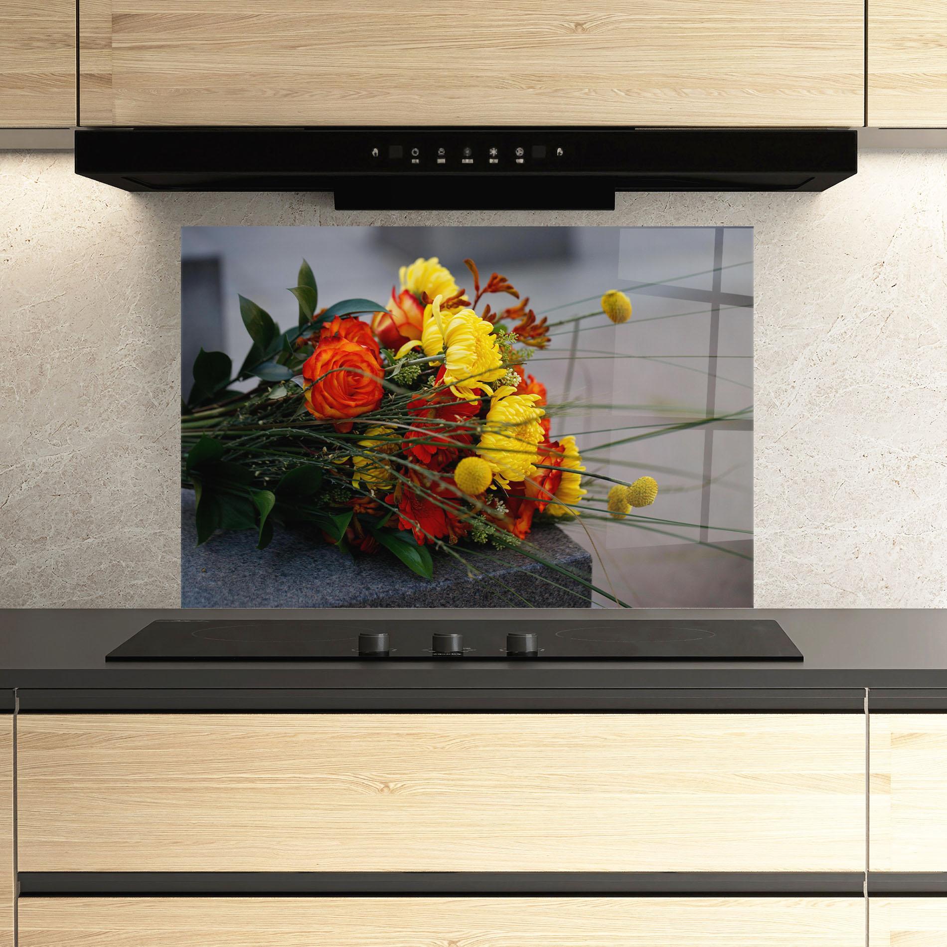 Panou Sticla Bucatarie Strong Yellow Bouquet mockup 3