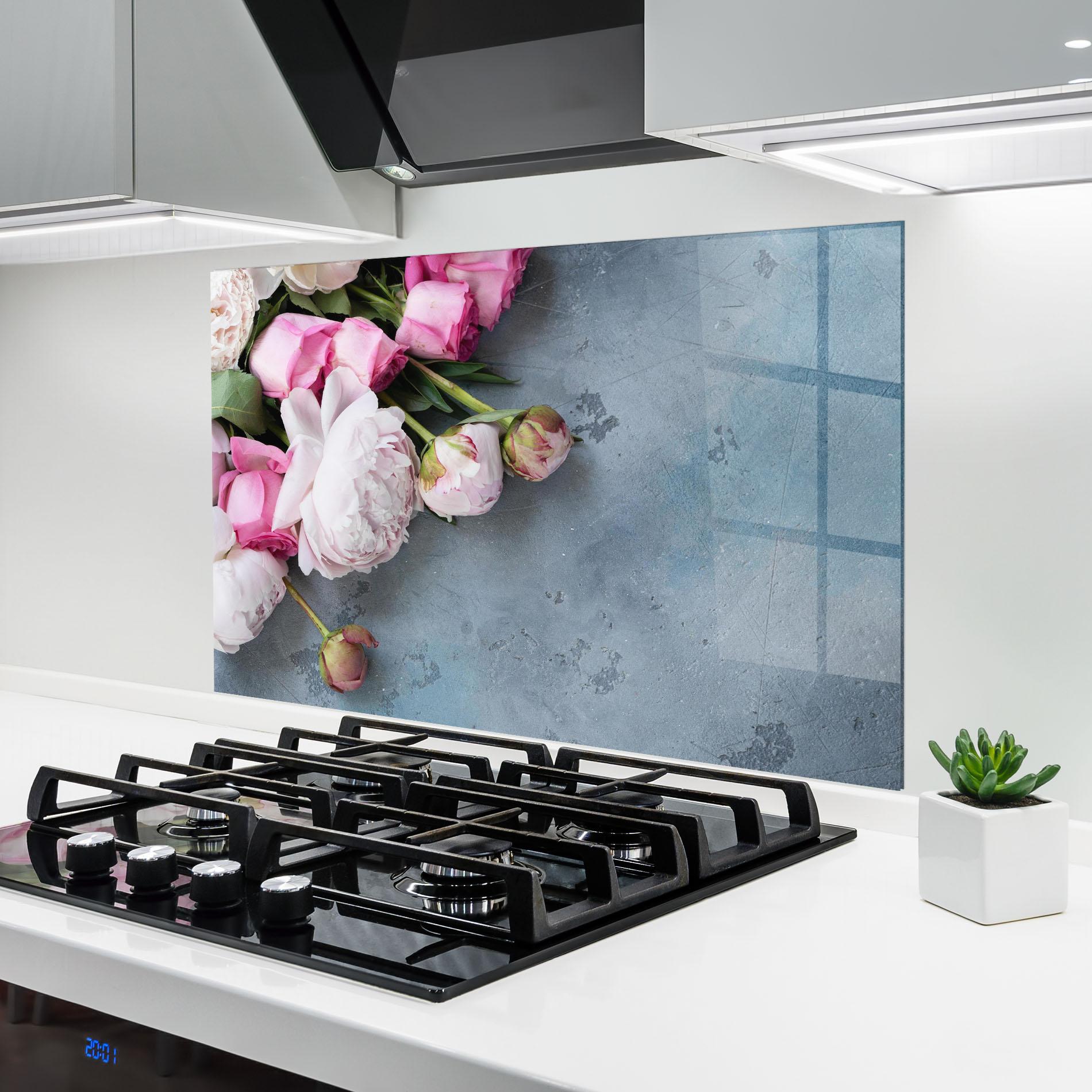 Panou Sticla Bucatarie Cute Pink Peonies mockup 6