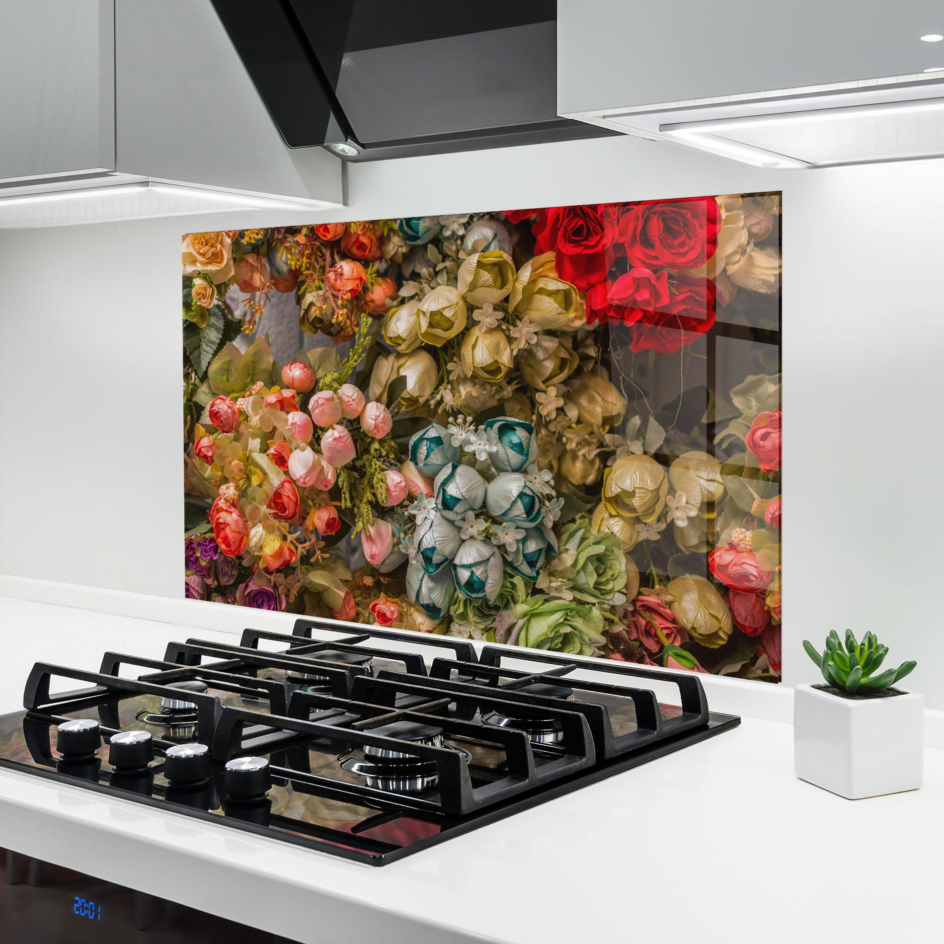 Panou Sticla Bucatarie Fake Flowers Wall mockup 6